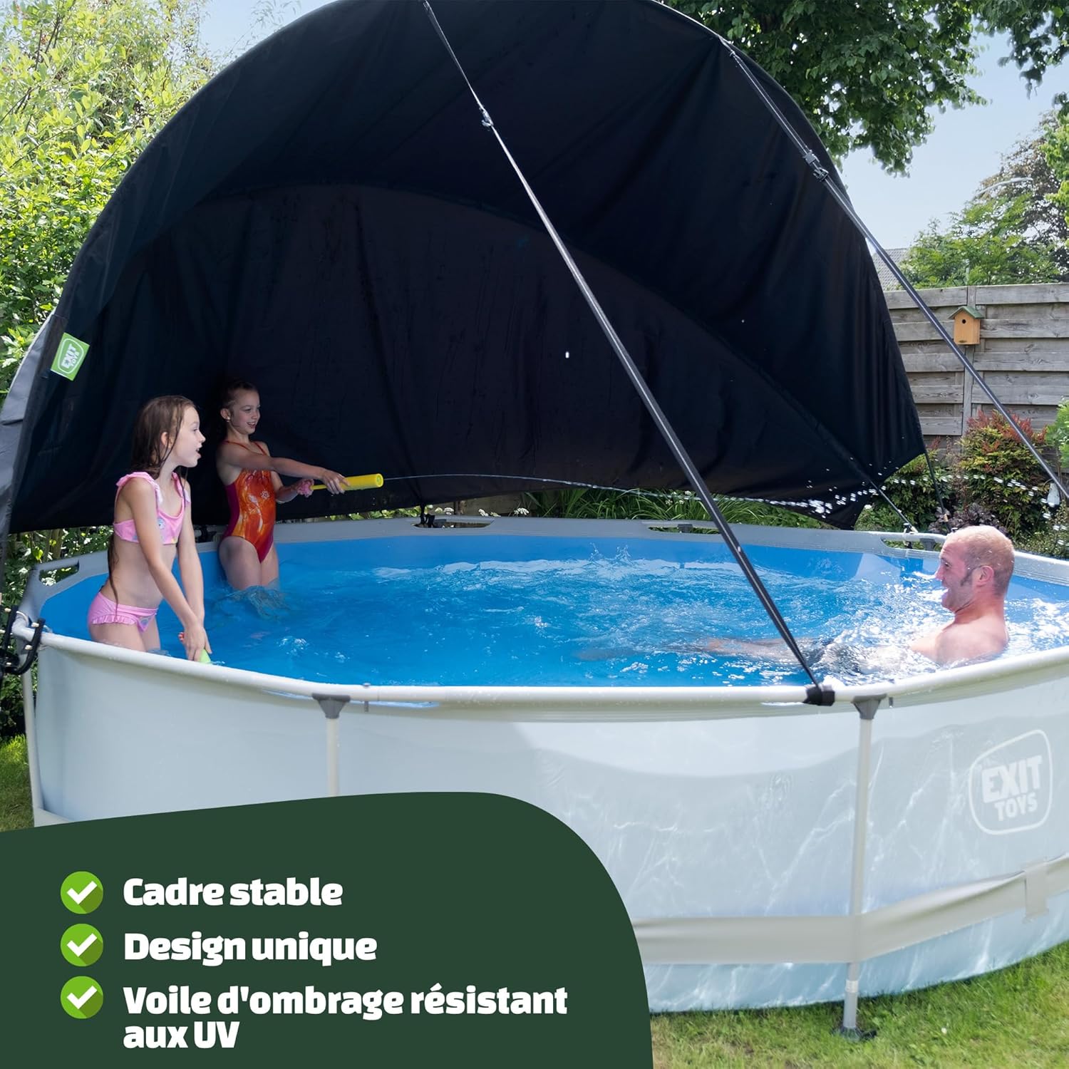 etezen - Piscine Wood série - ø300x76cm - voile d’ombrage, pompe filtrante, UV, entrée basse - Marron