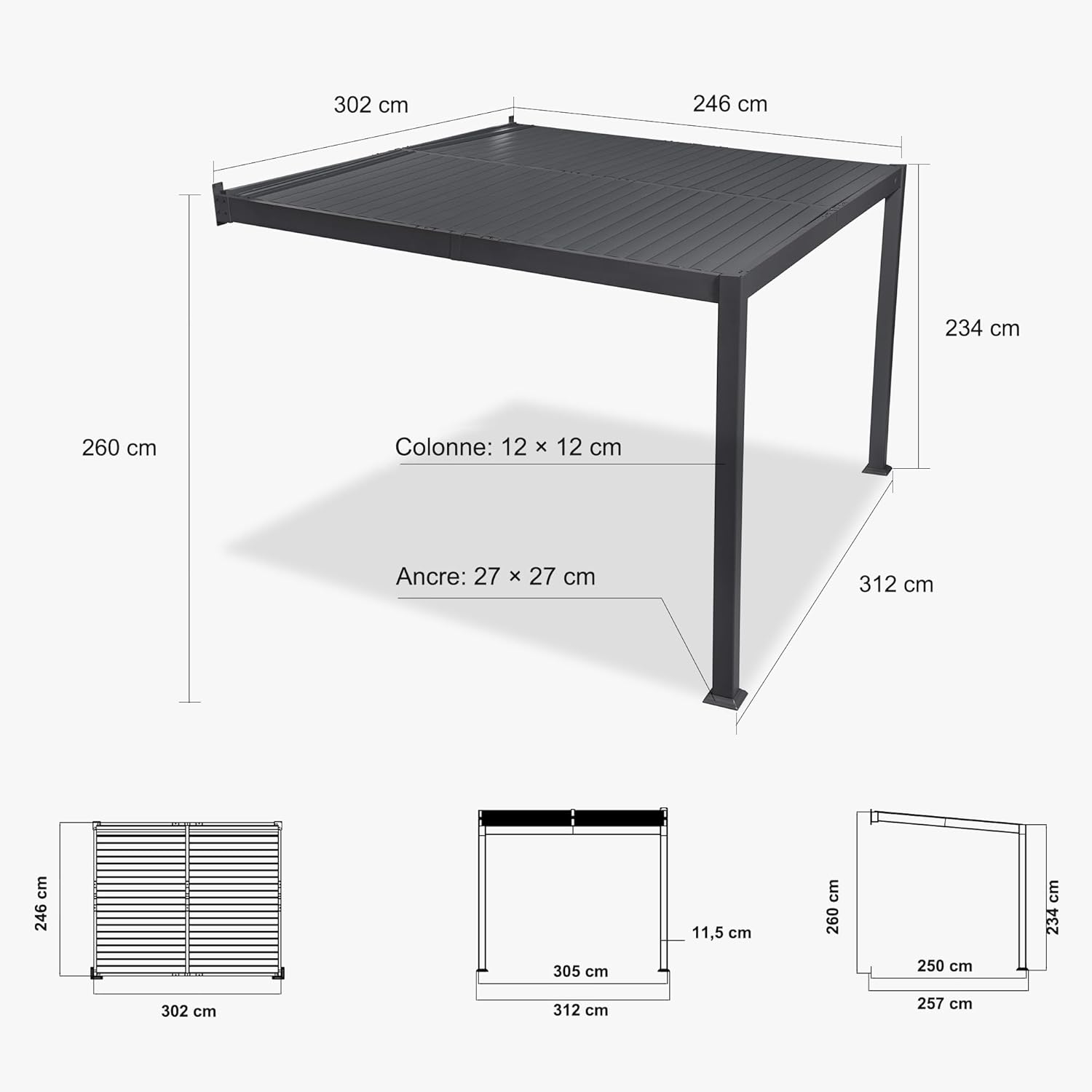 etezen - Pergola bioclimatique adossée - 2,5x3 m - aluminium, lames orientables, résistante intempéries