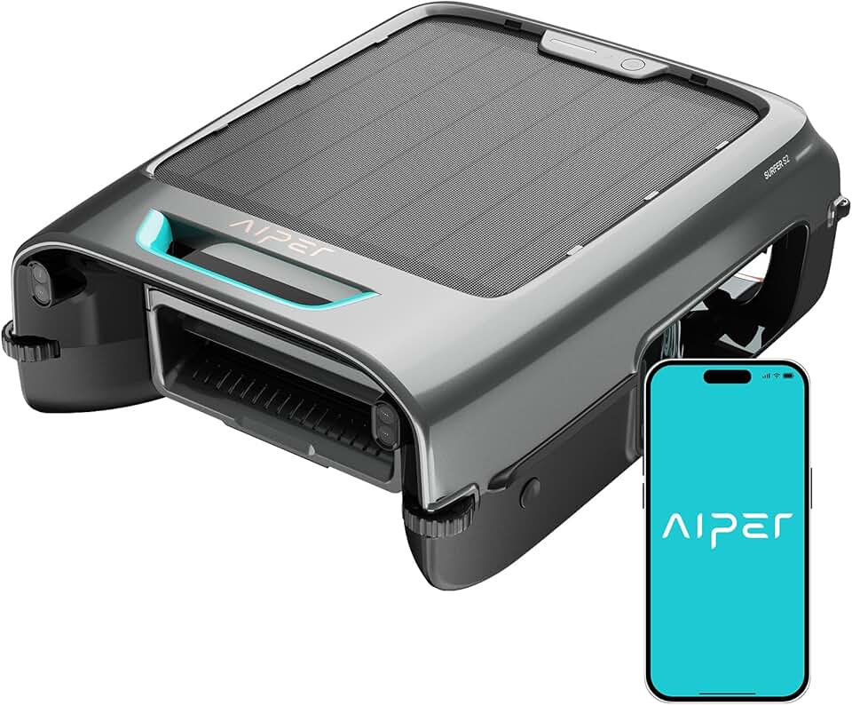 etezen EcoSurfer S2 Robot Skimmer de Piscine Solaire, Robot Piscine sans Fil avec Application, Nettoyage de Surface 24/7, Charge Solaire & Secteur, Détection Intelligente d'obstacles, Filtre 150 µm