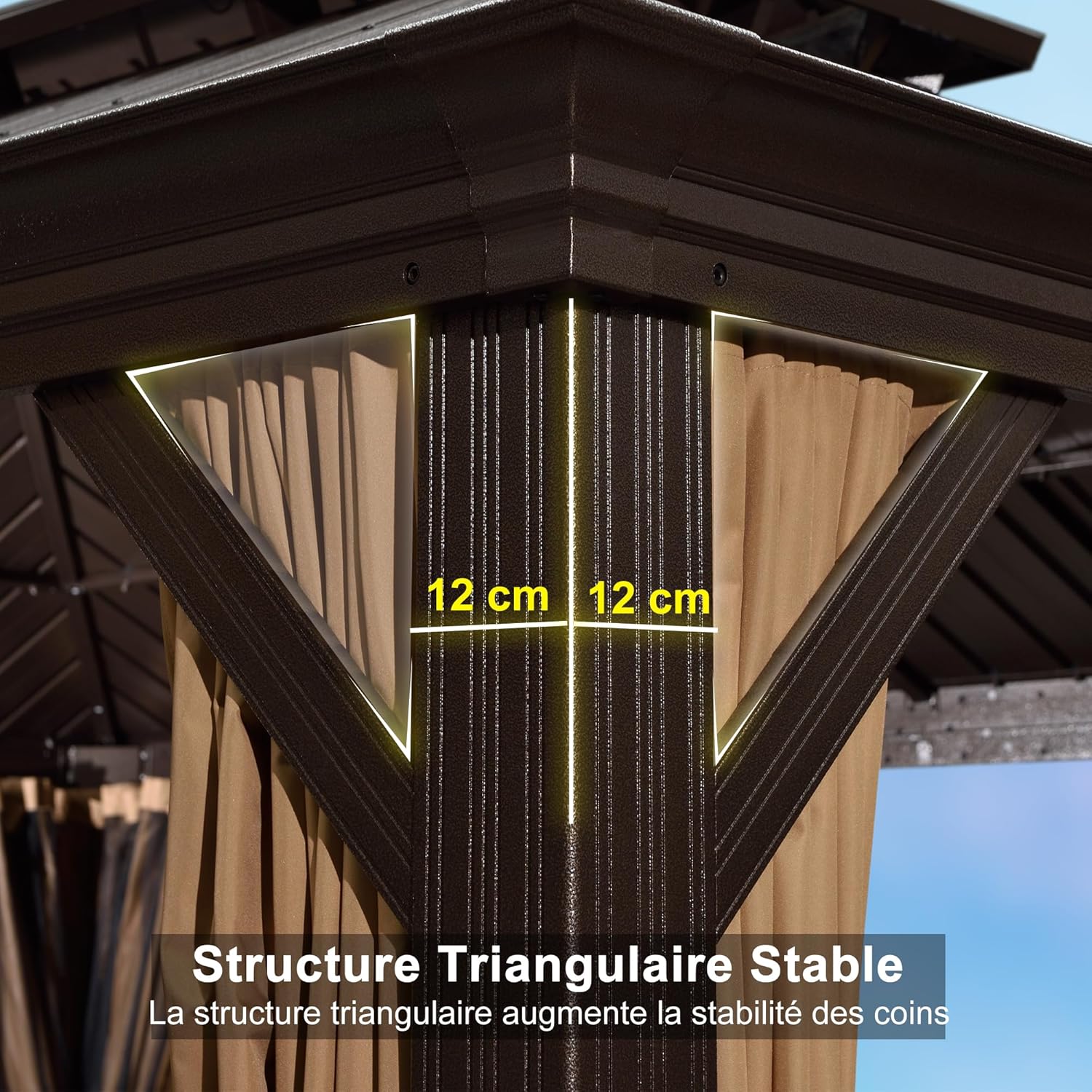 etezen - Tonnelle aluminium série éclairée - 4,85x3,65 m - gouttière, rideaux moustiquaires, poteaux renforcés, bro