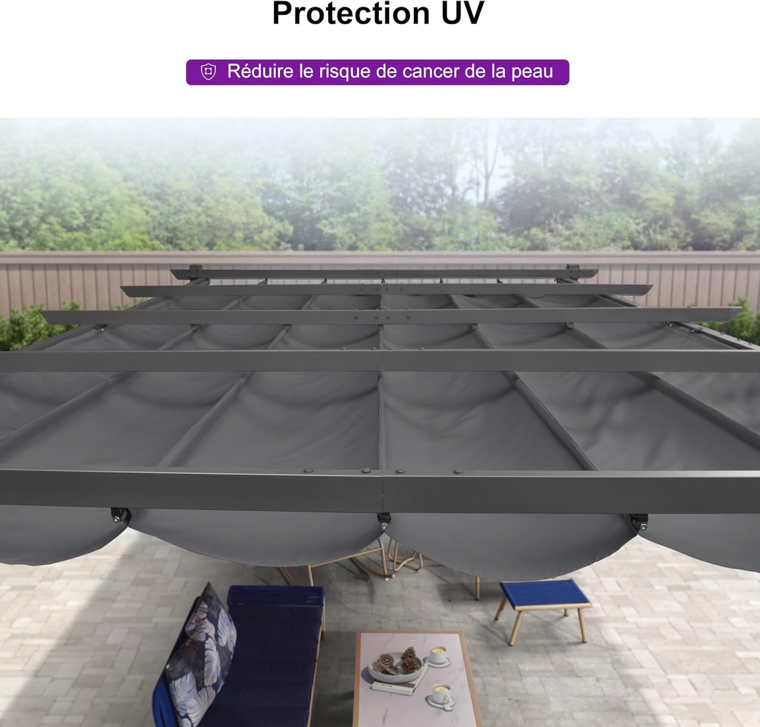 etezen - Pergola aluminium - 4x3,2m - LED, toit rétractable, toile teintée