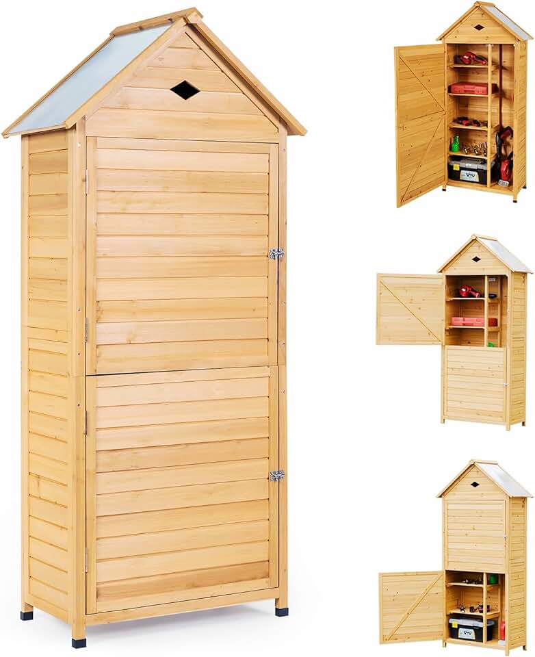 etezen - Abri de jardin avec étagères et placard, 80x45x177cm, portes verrouillables