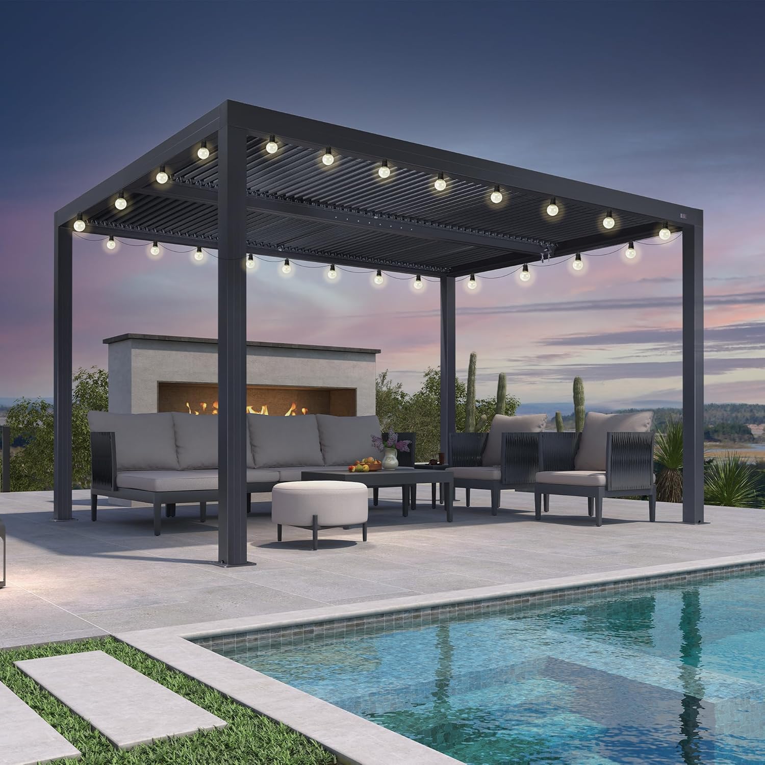 etezen - Pergola bioclimatique - 4x3,3m - lames orientables, éclairage intégré
