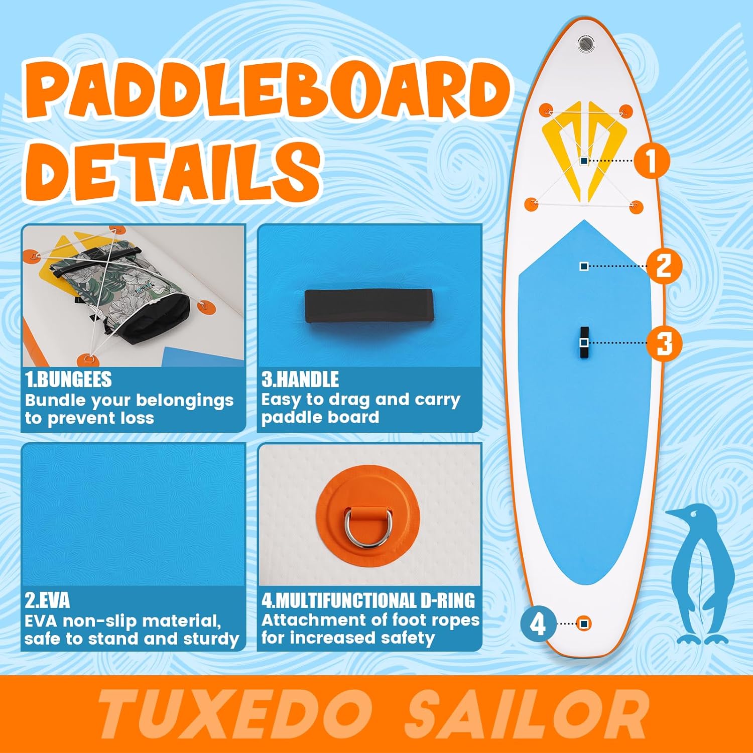 etezen - Paddle Gonflable Adulte - Stand Up - accessoires complets, stabilité, design premium