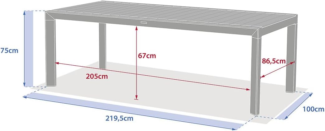 etezen - Table de jardin Évasion 8 places - aluminium, effet bois, lin et argile