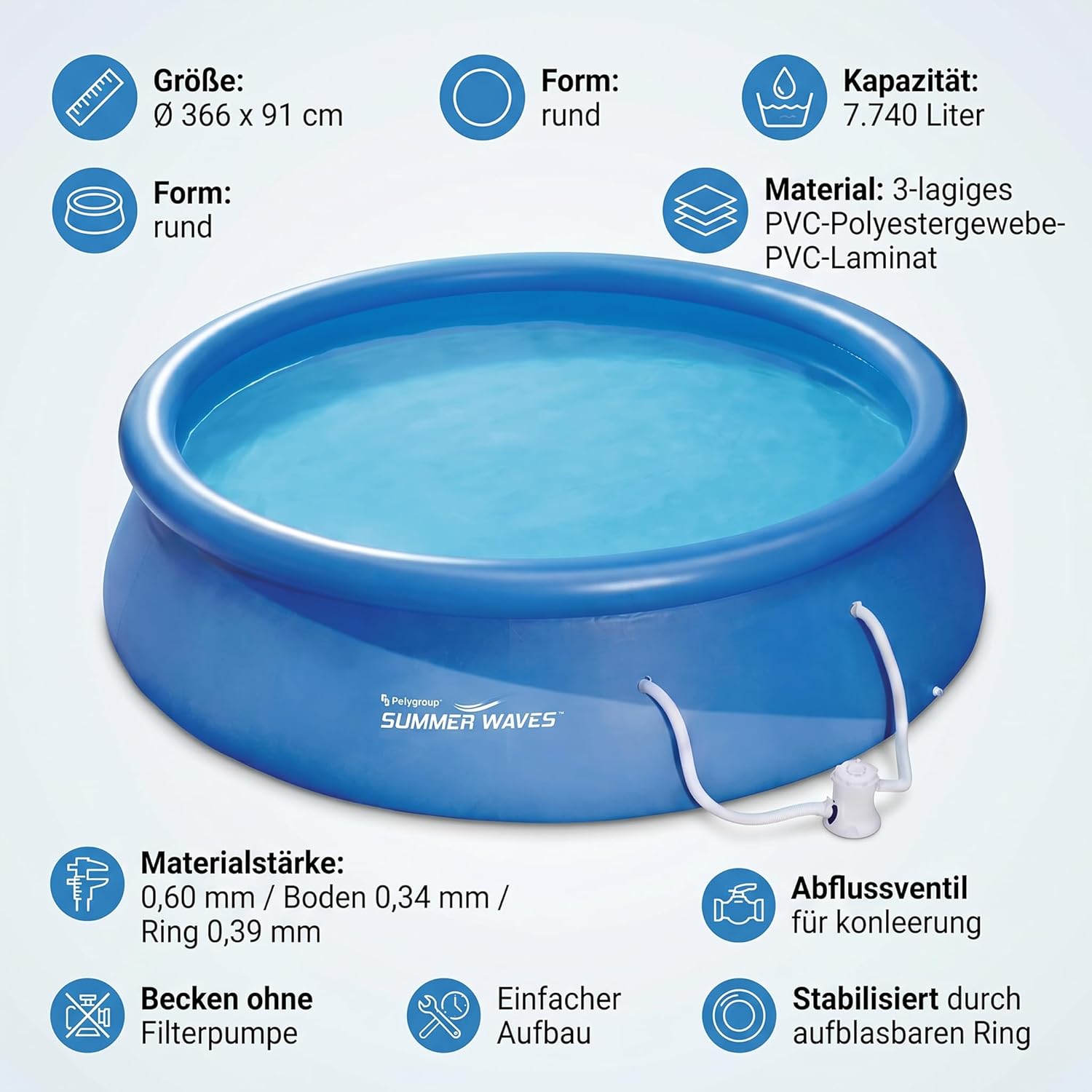 etezen Piscine de 366 x 91 cm, installation rapide, idéale pour la famille, avec pompe de filtration