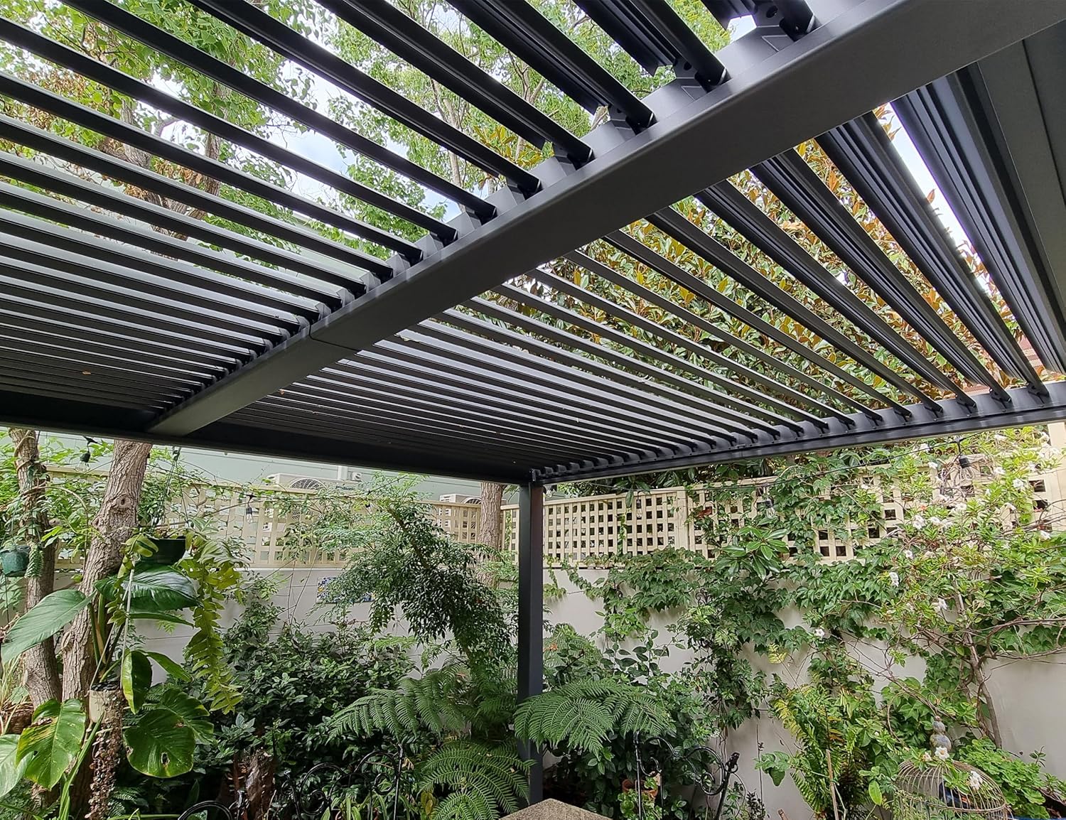 etezen - pergola bioclimatique - 3x3,65m - aluminium, lames orientables, gris