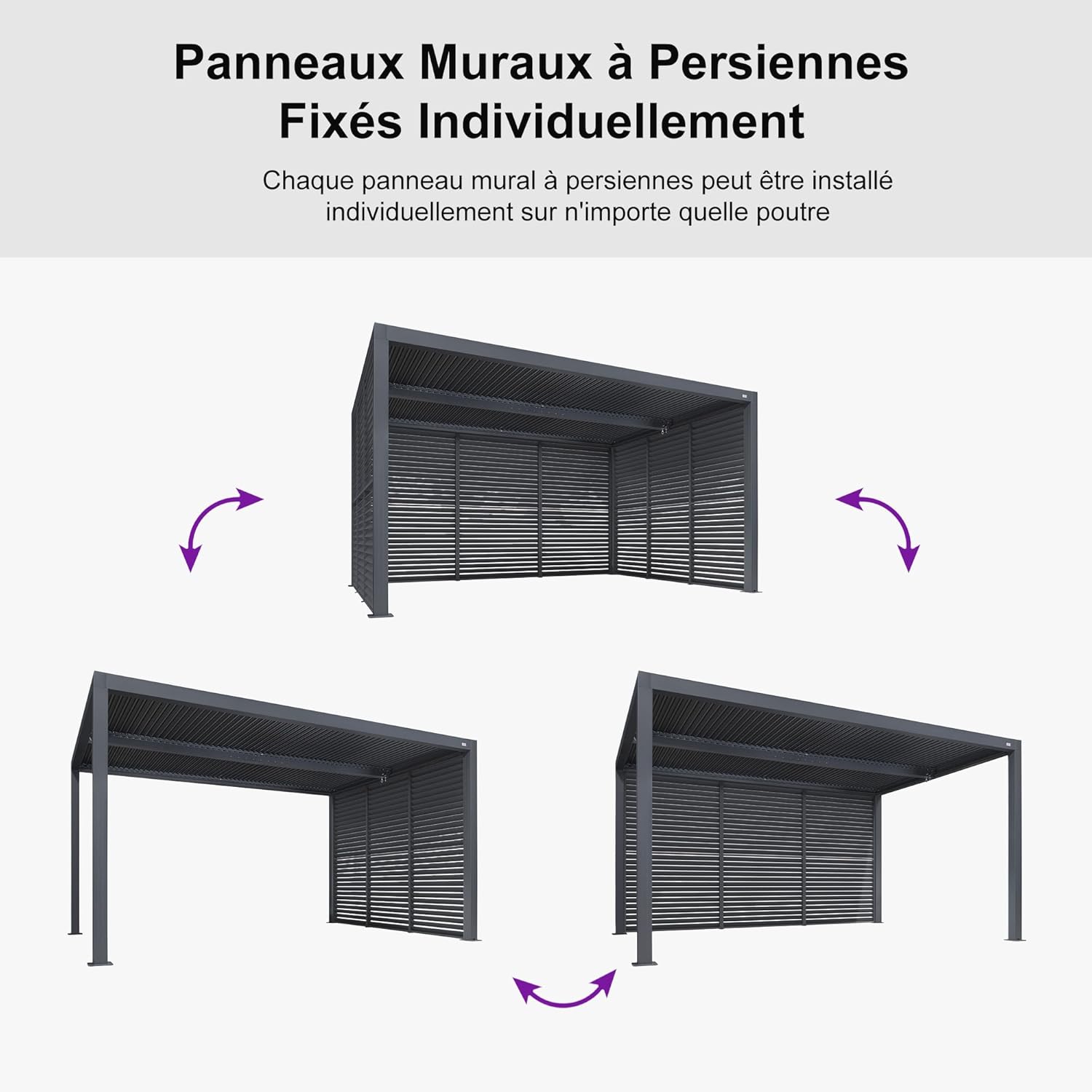 etezen - Pergola bioclimatique - 4,24x3m - aluminium, persienne fixe, lames orientables