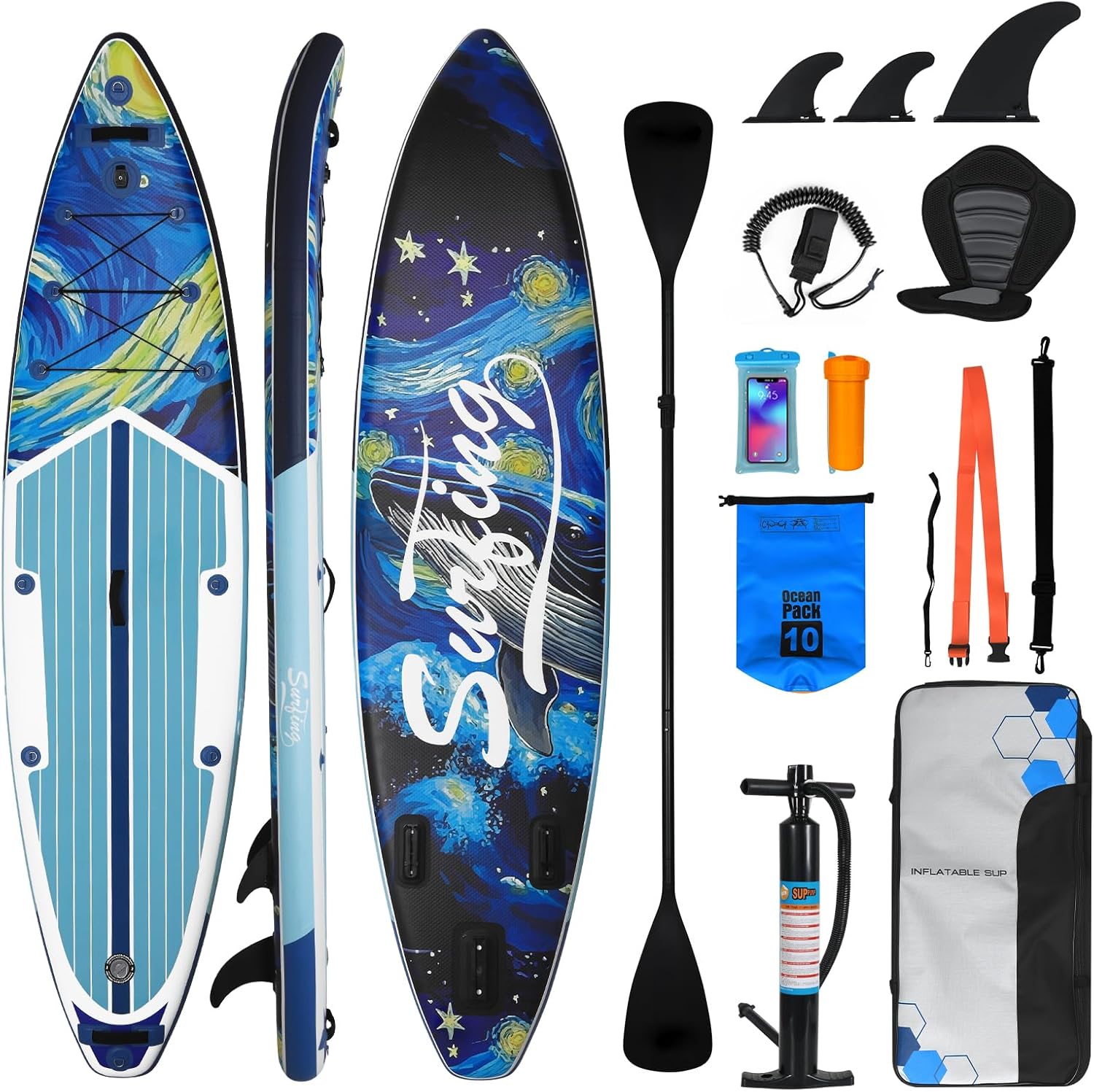 etezen - Paddle gonflable adulte 320/335cm - 2 personnes, siège kayak, pagaie, support caméra, 150kg