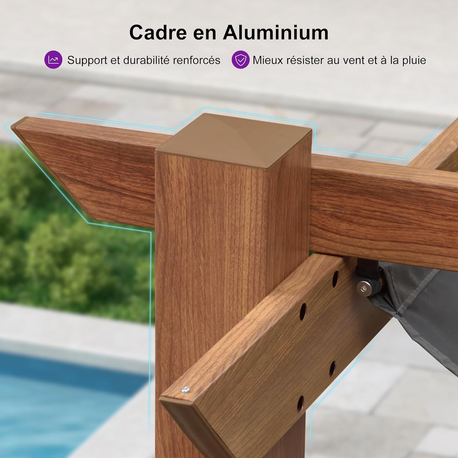etezen - Pergola aluminium - 4x3m - toile rétractable, teck, imperméable
