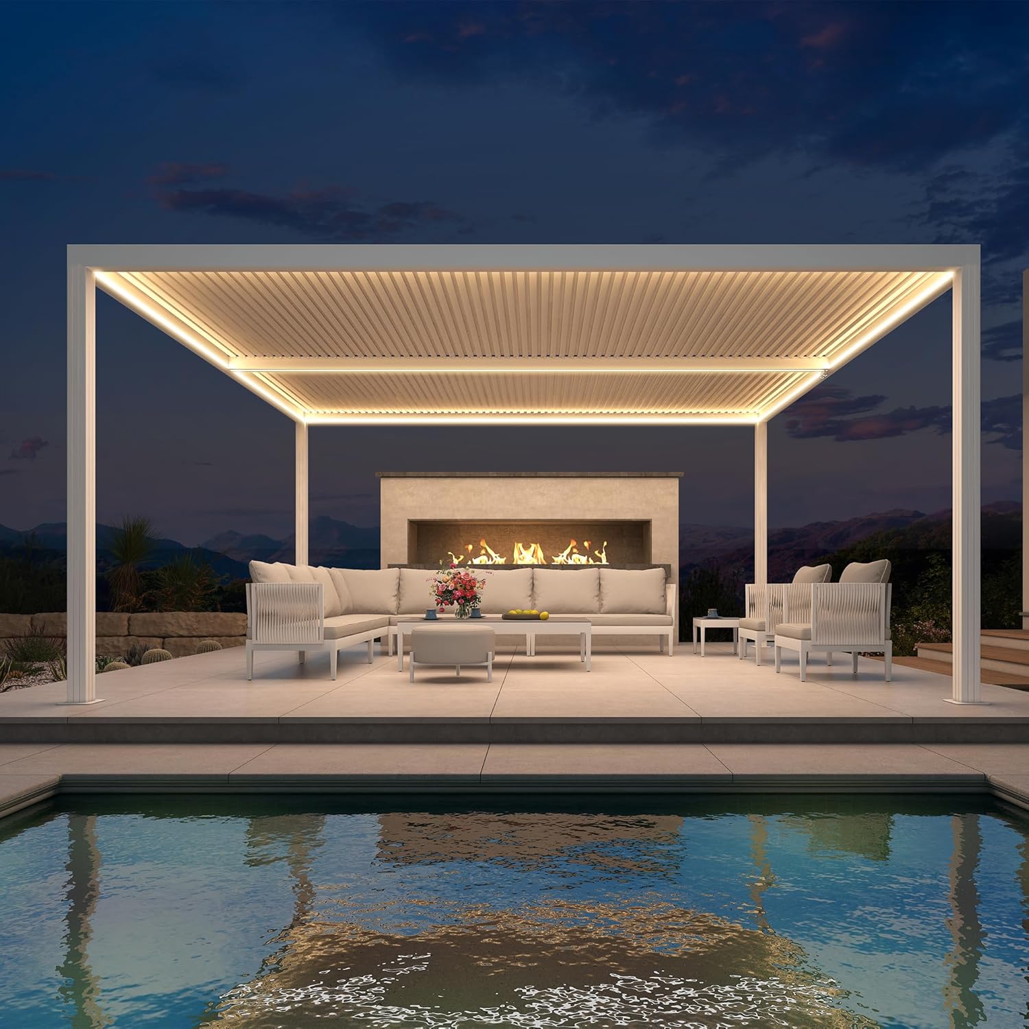 etezen - Pergola bioclimatique 4,84x3,68m alu, LED, gouttières
