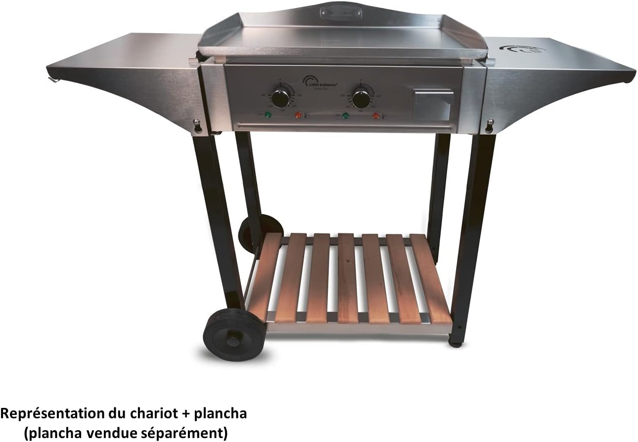 etezen - Chariot plancha Aquitaine Pro - inox/bois, roulettes, dessertes latérales - 8477