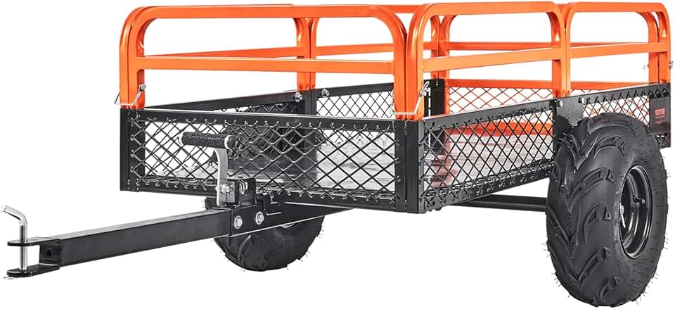 etezen Remorque à Benne Basculante Capacité de Charge 680 kg Remorque Utilitaire de Jardin Robuste avec Côtés Amovibles Chariot de Transport à Déversement 0,4 m³​ pour Tracteur, Tondeuse à Gazon, VTT