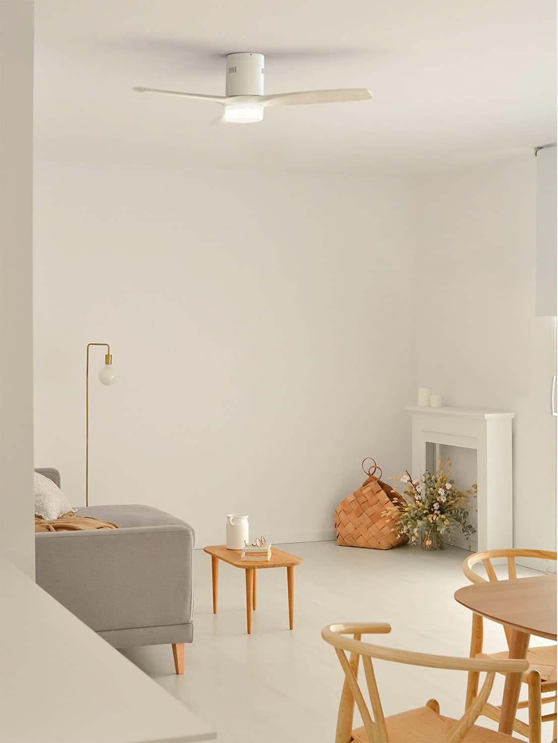 CREATE / WINDCALM M/Ventilateur de plafond ABS avec lumière et télécommande blanc / 40W, Silencieux, Ø132 cm, 6 vitesses, minuterie, été-hiver, double hauteur