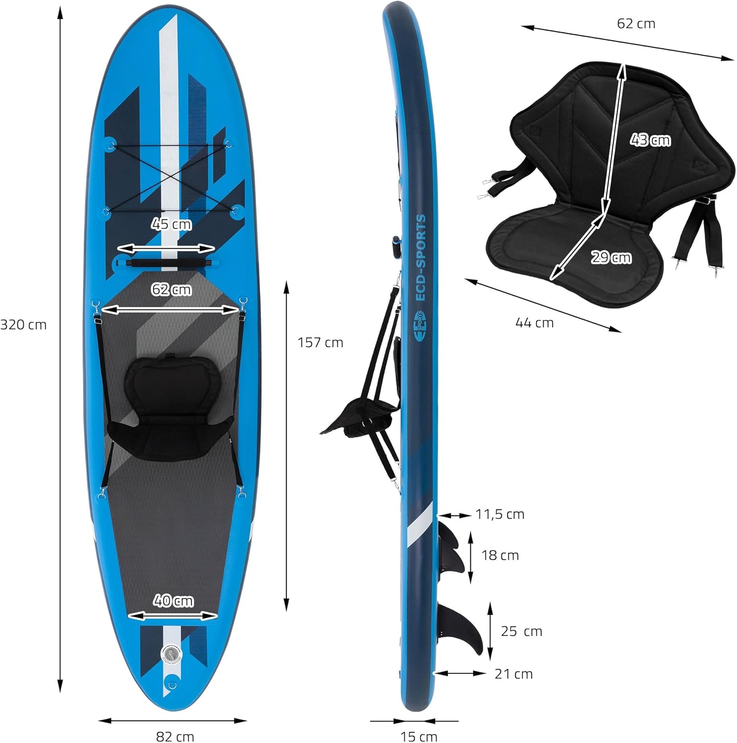 etezen Stand Up Surf Paddle Board Gonflable 305/308/320/380 cm | PVC | jusqu'à 120/150 kg | Épaisseur 10/15 cm | Planche de Surf Pagaie Sac de Transport Pompe à Air | Diverses Couleurs Modèles
