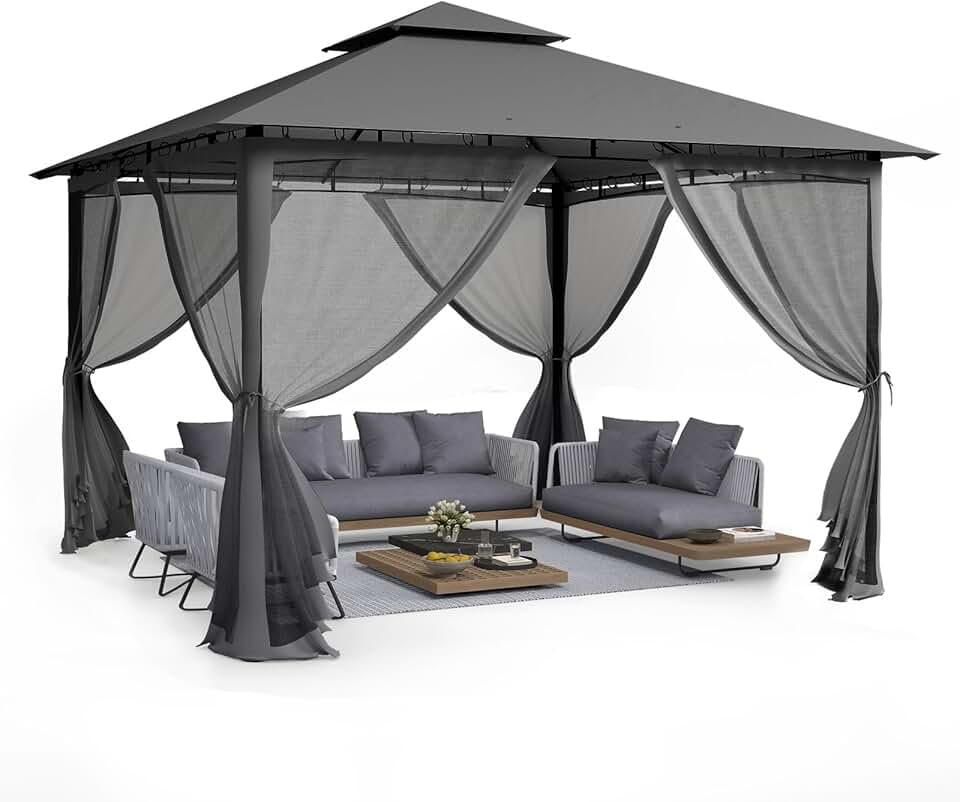 etezen - Double Toit, 3.4x3.4m - Métallique, moustiquaire, gris
