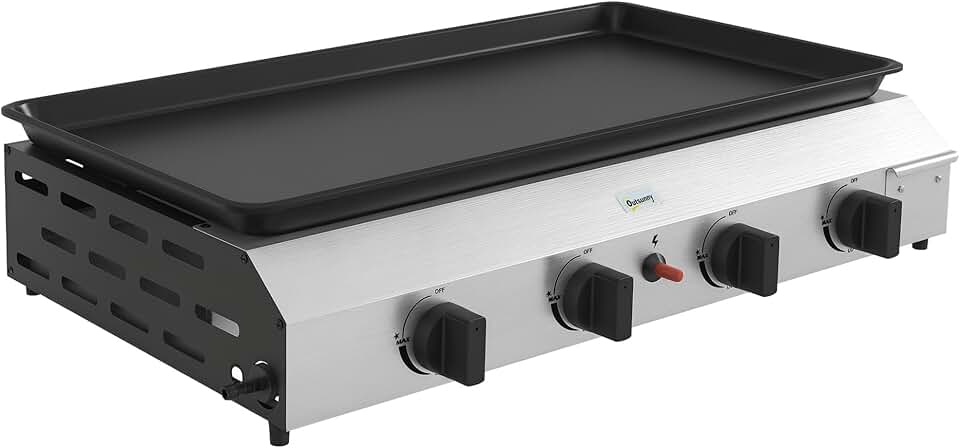 etezen - plancha 4 brûleurs - 73x34 cm - acier inox émaillé, 9,6kW, grande surface