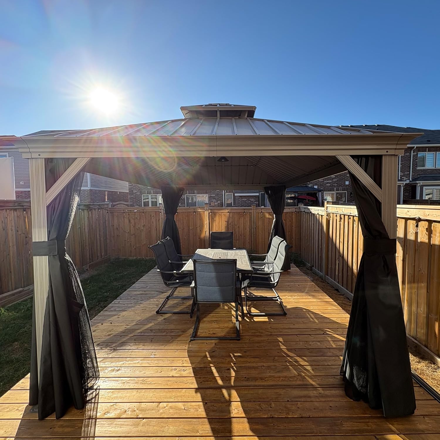 etezen - Tonnelle de Jardin 3x4,25m - aluminium double toit, imperméable, moustiquaire, rideaux