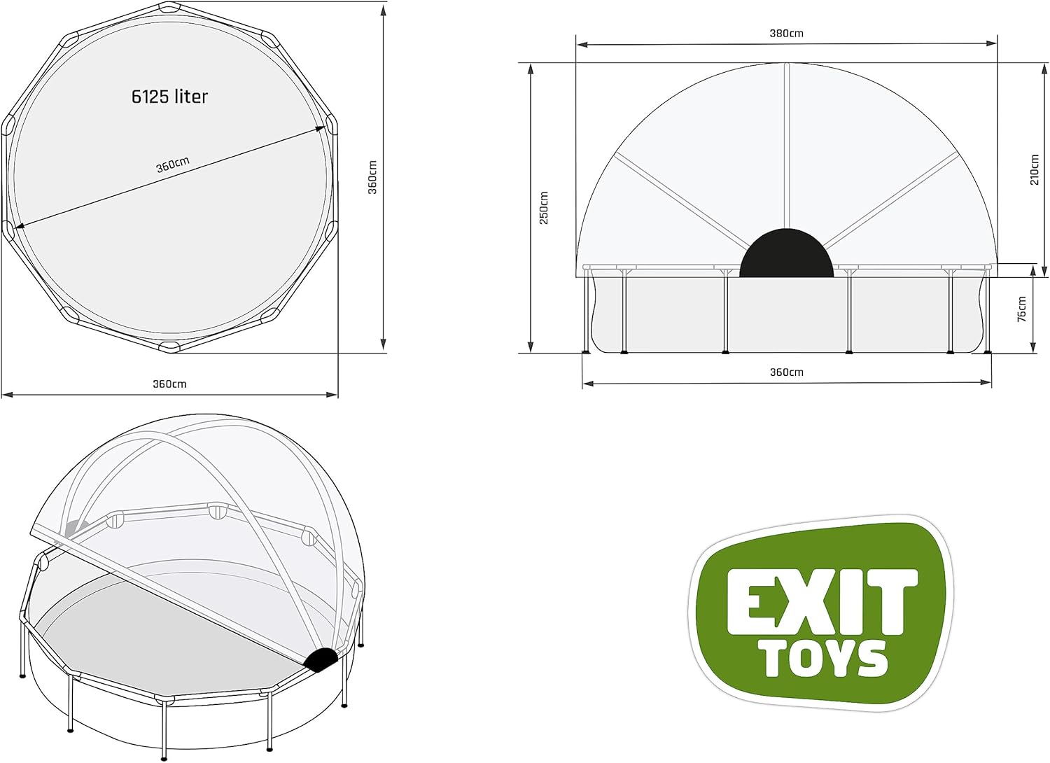 etezen Piscine Tubulaire Soft Grey avec Dôme Multifonctionnel - ø360x76cm - Piscine Hors Sol Ronde avec Pompe Filtrante à Cartouche - Entrée Basse - Pour l'Eau de la Piscine Propre et Chaude - Gris