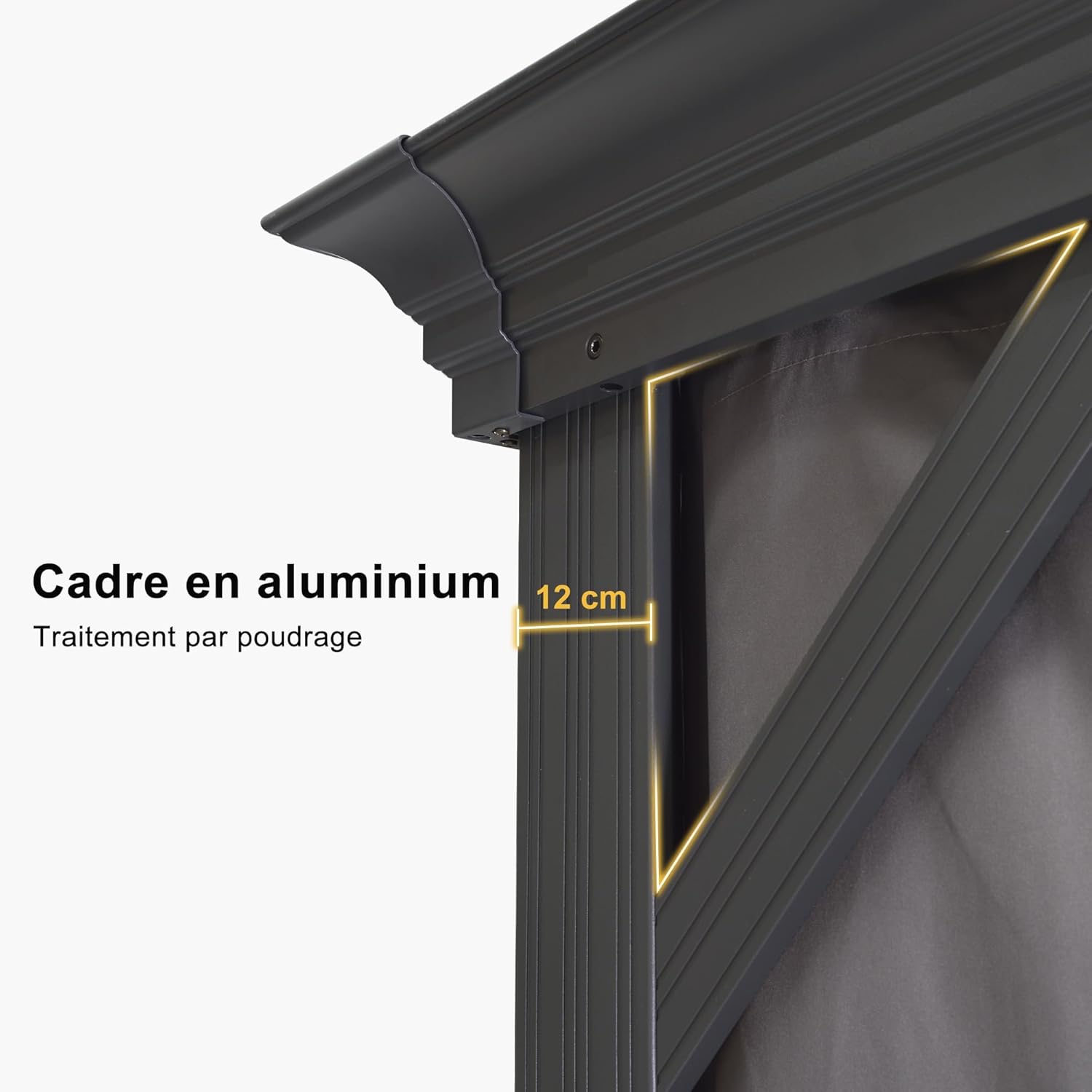etezen - tonnelle aluminium - 4,25x3,65m - éclairage intégré, rideaux moustiquaires, gouttière, poteaux renforcés