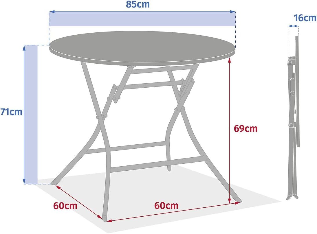 etezen - Greensboro série - ronde pliante Ø90cm - acier époxy 4 places - Gris Graphite