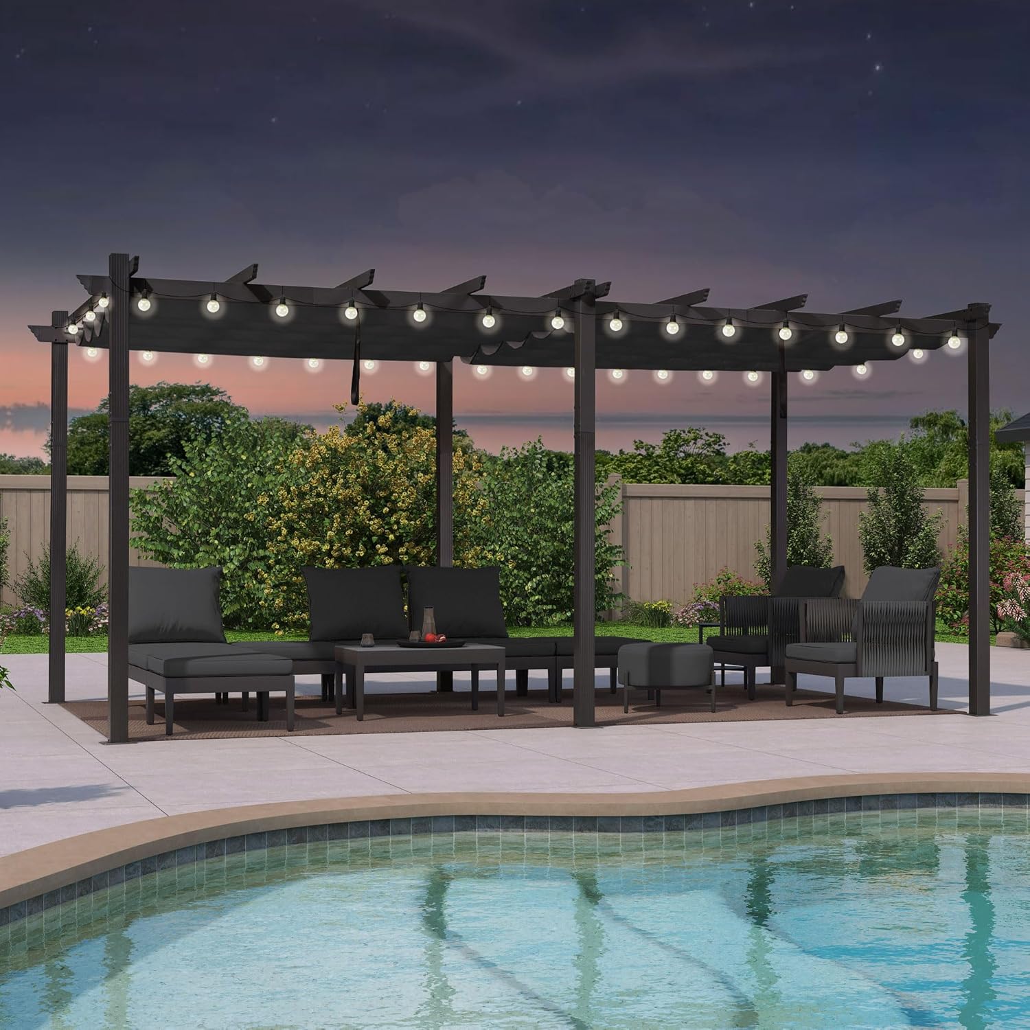 etezen - Pergola Aluminium 5.5 x 3.5 m - Éclairage LED intégré, toit rétractable, tissu teinté, structure résistant