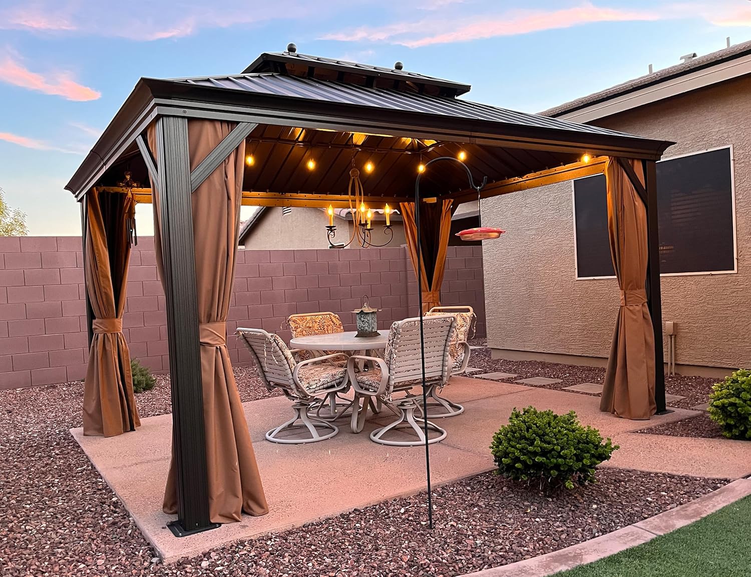 etezen - pergola extérieure 4,25x3m - alu, LED, rideaux, gouttière