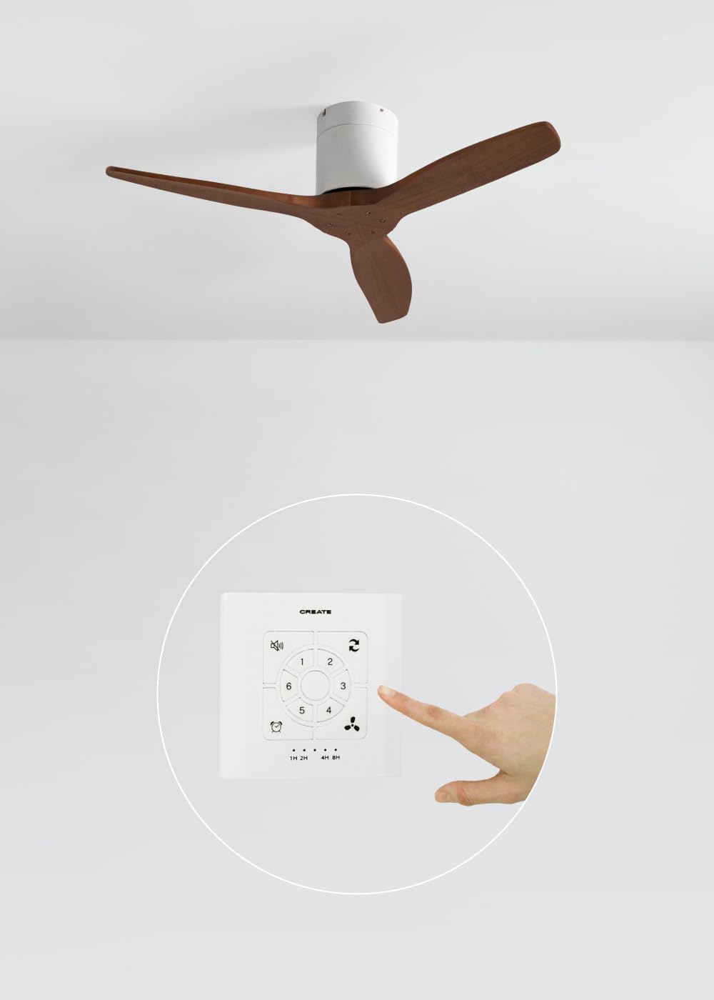 CREATE - Windcalm S - Ø112 cm - ventilateur plafond, télécommande, 40W, pales bois, été/hiver, minuteur