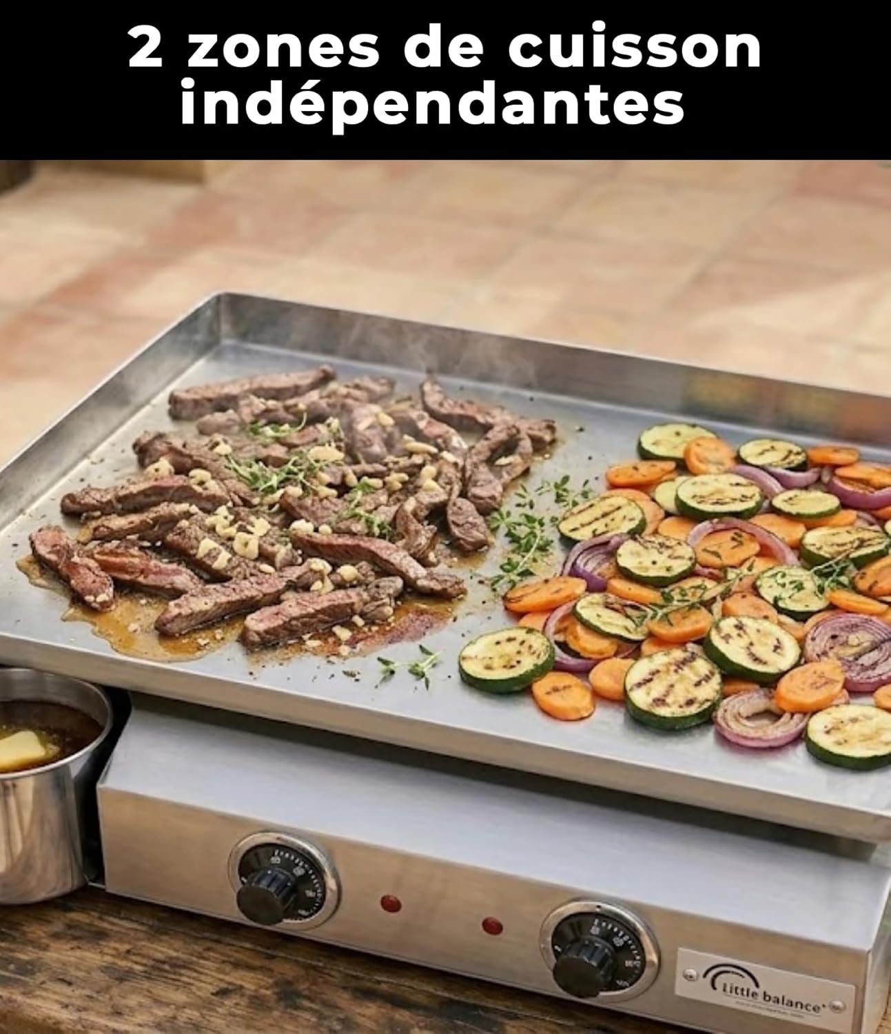 etezen - Plancha électrique 2 zones inox 3000W, 60x40cm - 8679