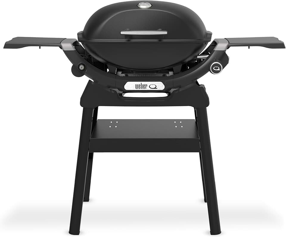 etezen - Q 2200N série barbecue gaz, compact, fonte émaillée, brûleur puissant, tablettes, noir minuit, Q2200N
