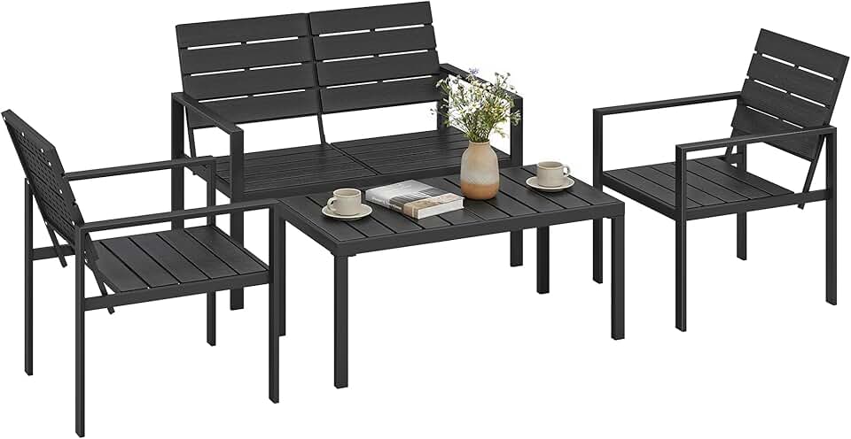 etezen - salon de jardin 4 pièces - canapé 2 places, table basse, fauteuils, noir