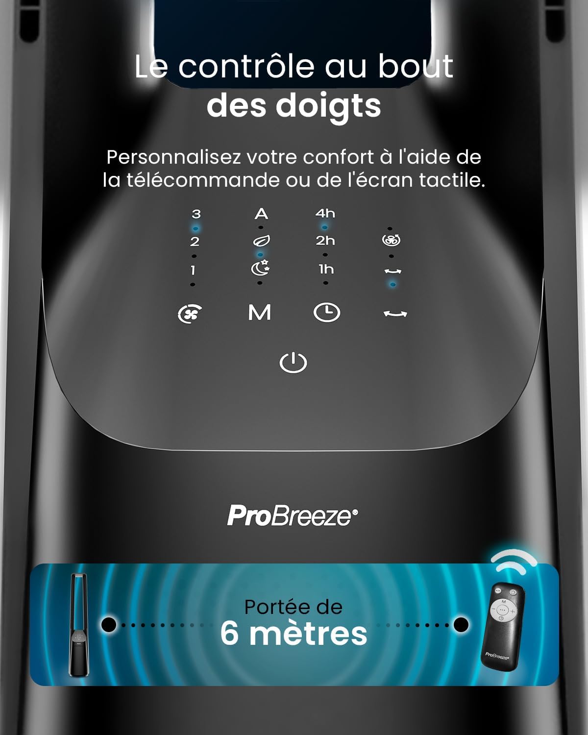 etezen Ventilateur Colonne Sans Pale - Ventilateur Tour Silencieux, Hauteur 101 cm avec 6 Vitesses, Oscillation 60°, Ventilateur Sans Lame Rafraichisseur d'Air Bladeless Noir