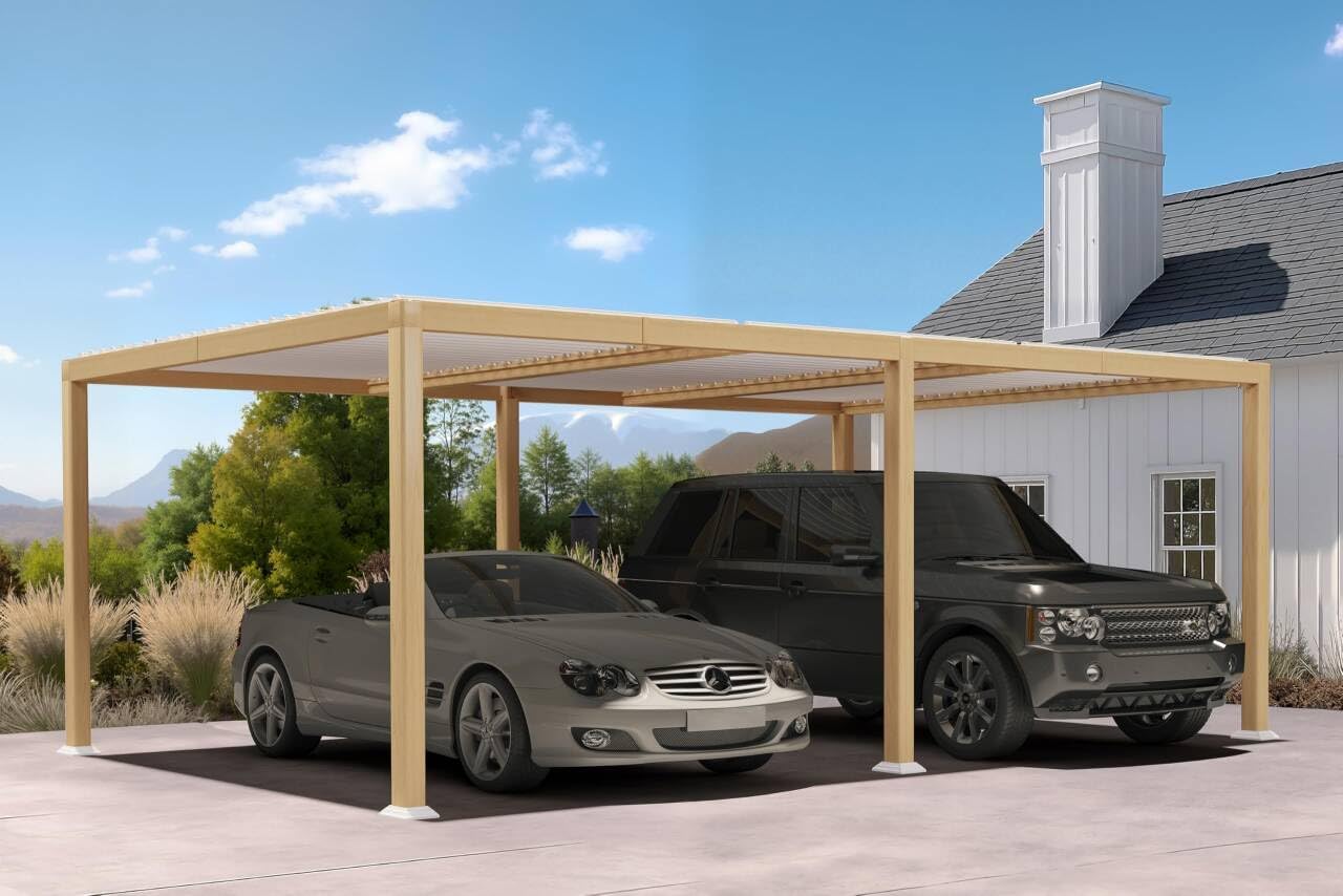 etezen - Pergola Bioclimatique bois effet alu - 3,5x6,35m - lames orientables, imperméable, extérieur