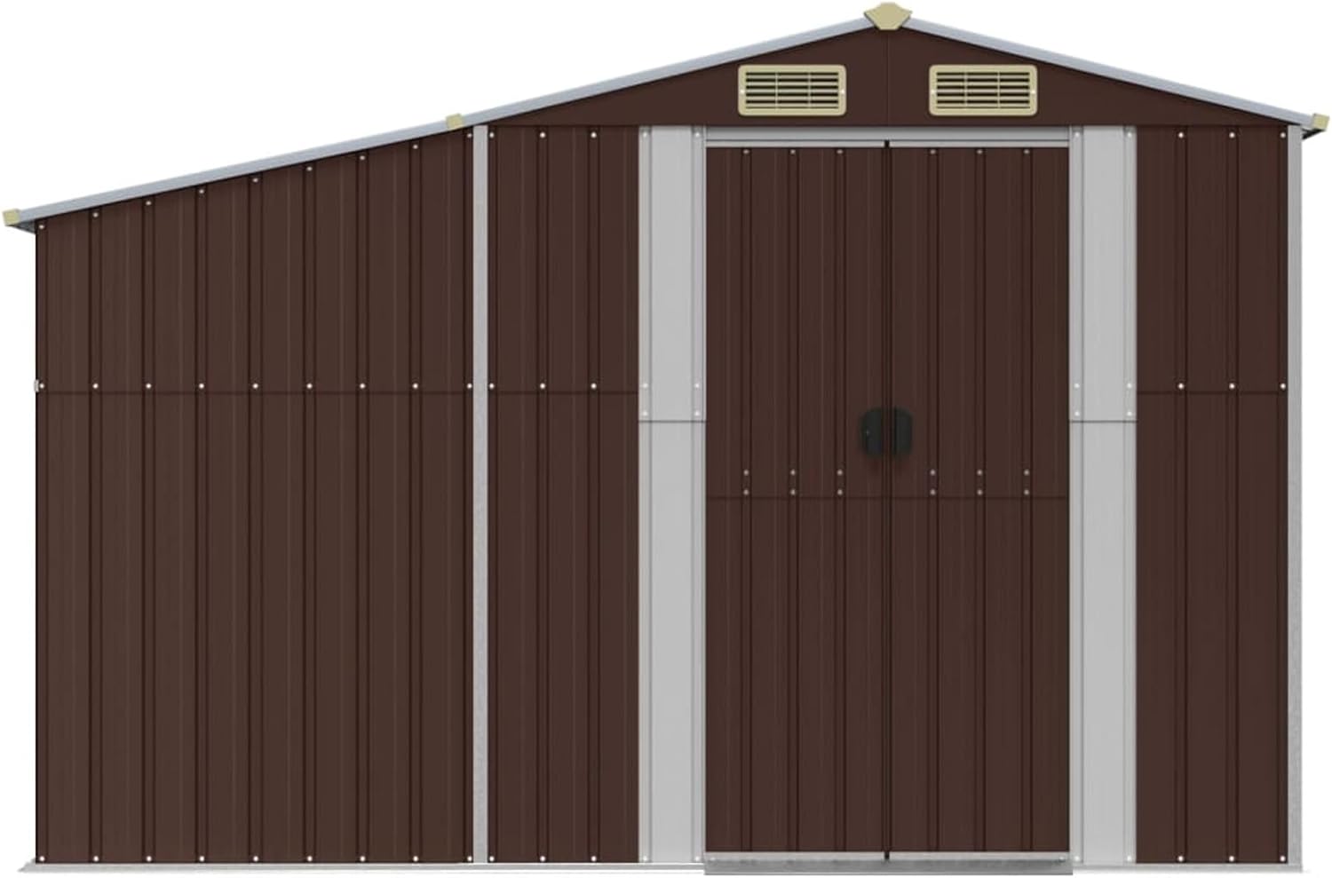 Abri de jardin en acier galvanisé pour outils, bûches et bunker à charbon – Toit incliné durable pour l'extérieur – 277 x 365,5 x 179 cm – Marron