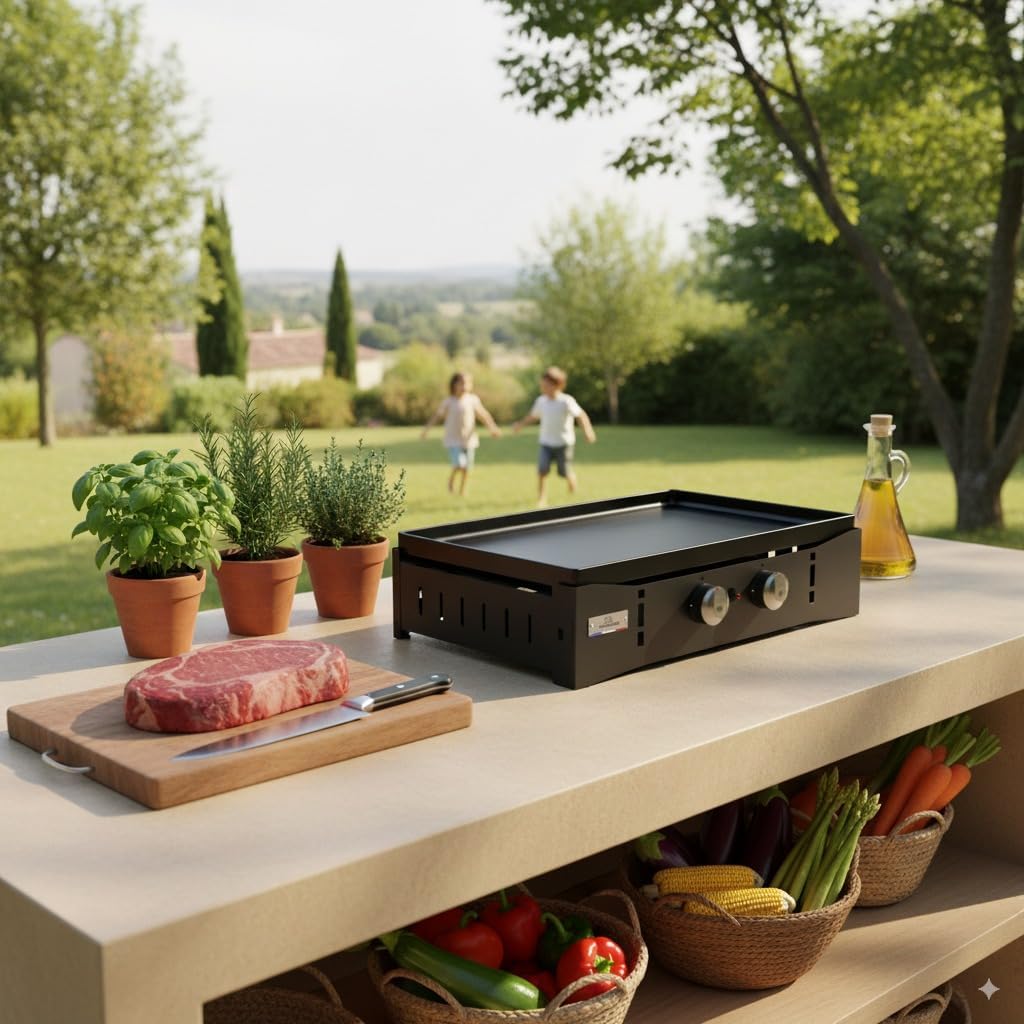 Marque - etezen Plancha Ora Gaz - 260 Noire - Plancha gaz robuste et compacte, surface de cuisson large.