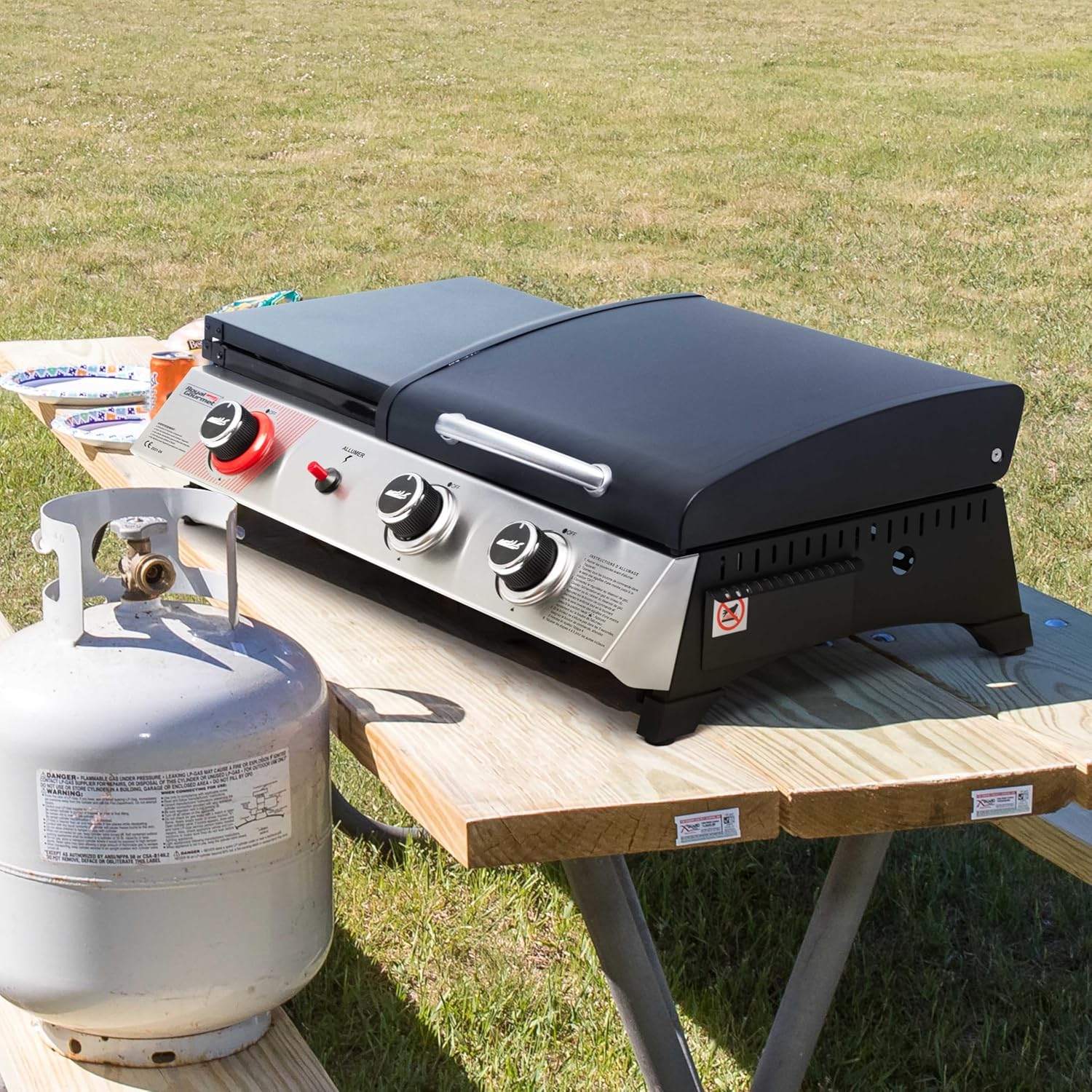 etezen - barbecue gaz 3 brûleurs - 8,5kW - plancha, grille, couvercle multifonction