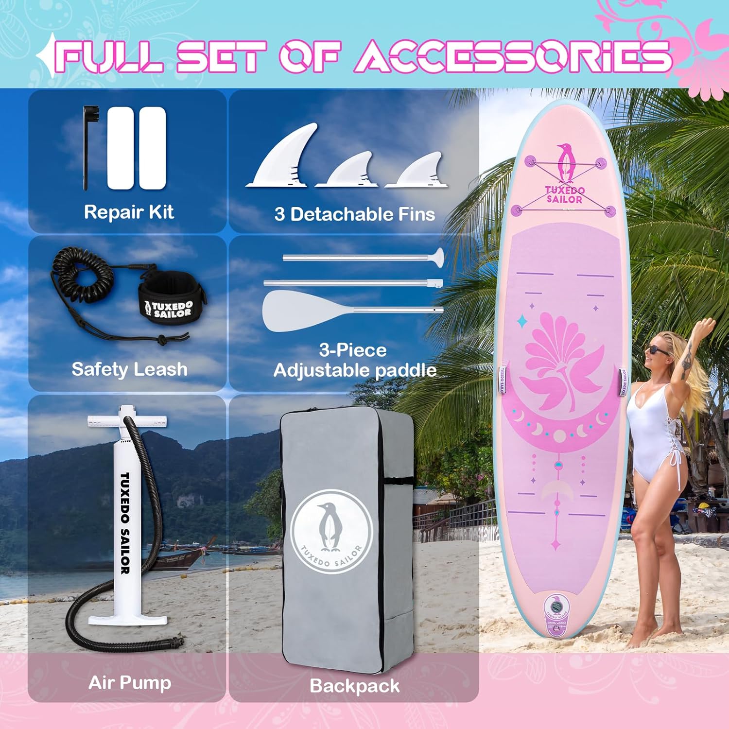 etezen - Paddle Gonflable Adulte - planche SUP - accessoires complets - dimensions standards