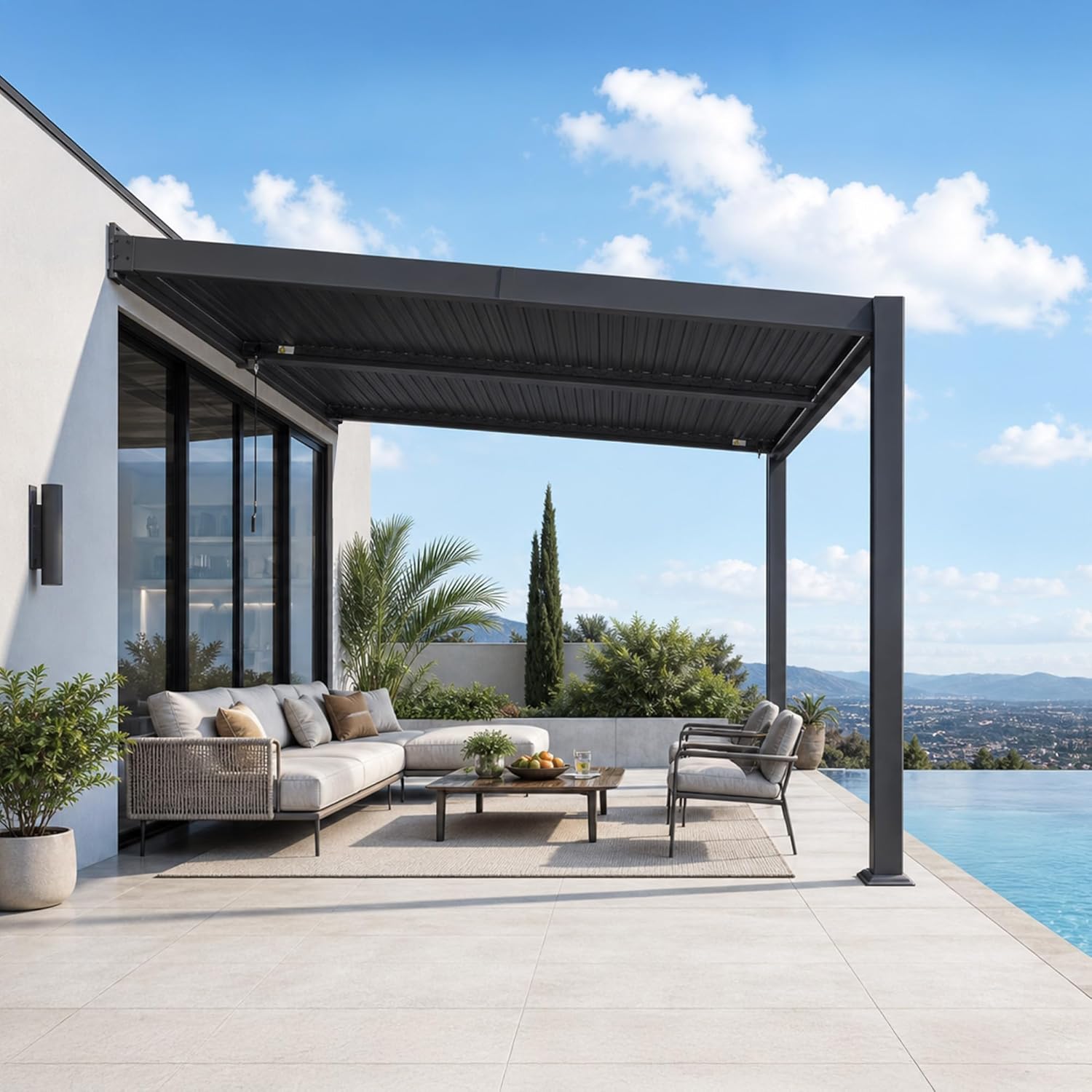 etezen - Pergola bioclimatique adossée - 2,5x3 m - aluminium, lames orientables, résistante intempéries