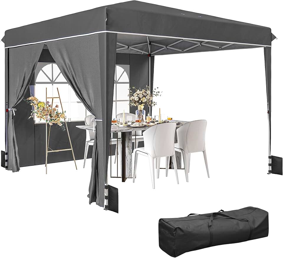 etezen - tonnelle pliante série jardin - 3x3m - parois latérales, UV 50+, hauteur réglable, fenêtre et porte