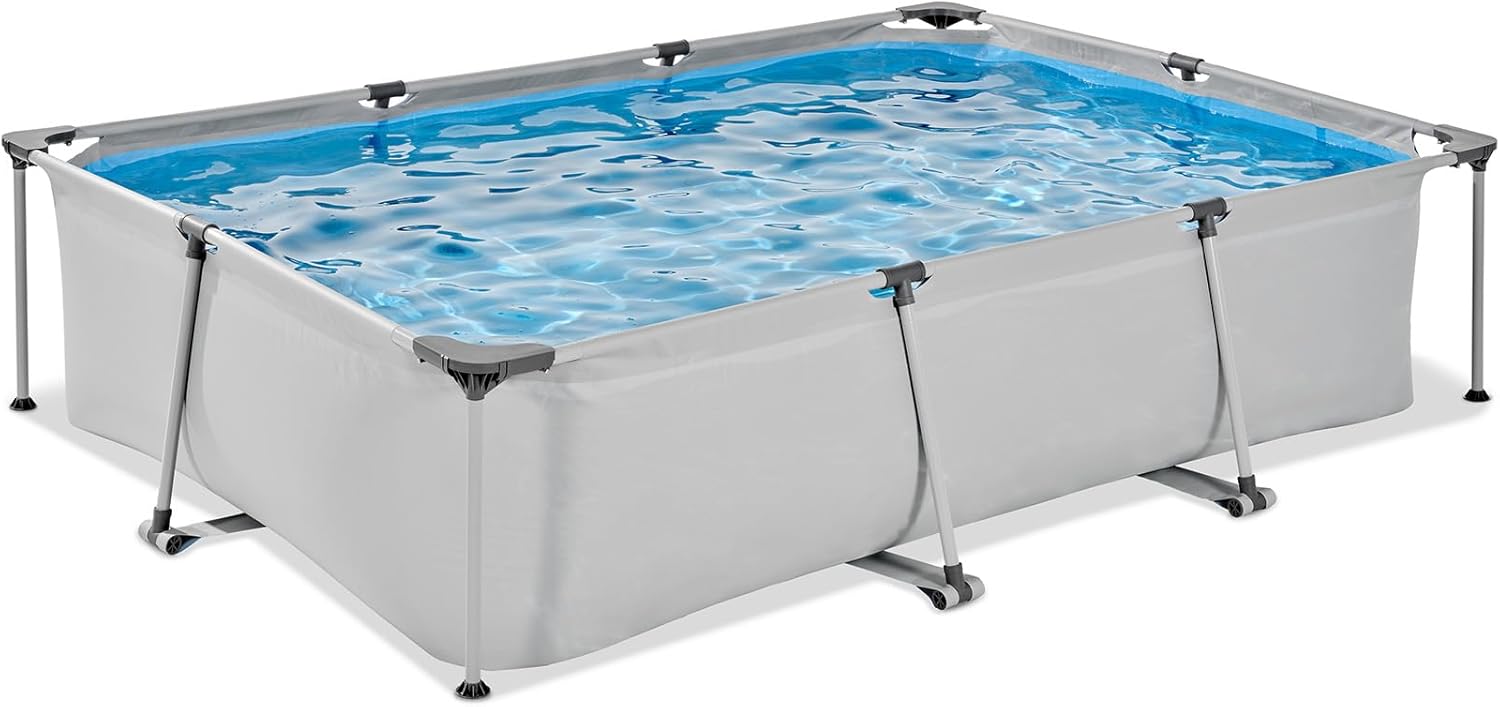 etezen Piscine Soft Grey - 300x200x65cm - Piscine Hors Sol Rectangulaire avec Pompe Filtrante à Cartouche - Entrée Basse - pour Les Jeunes Enfants - Cadre Stable - Design Unique - Gris