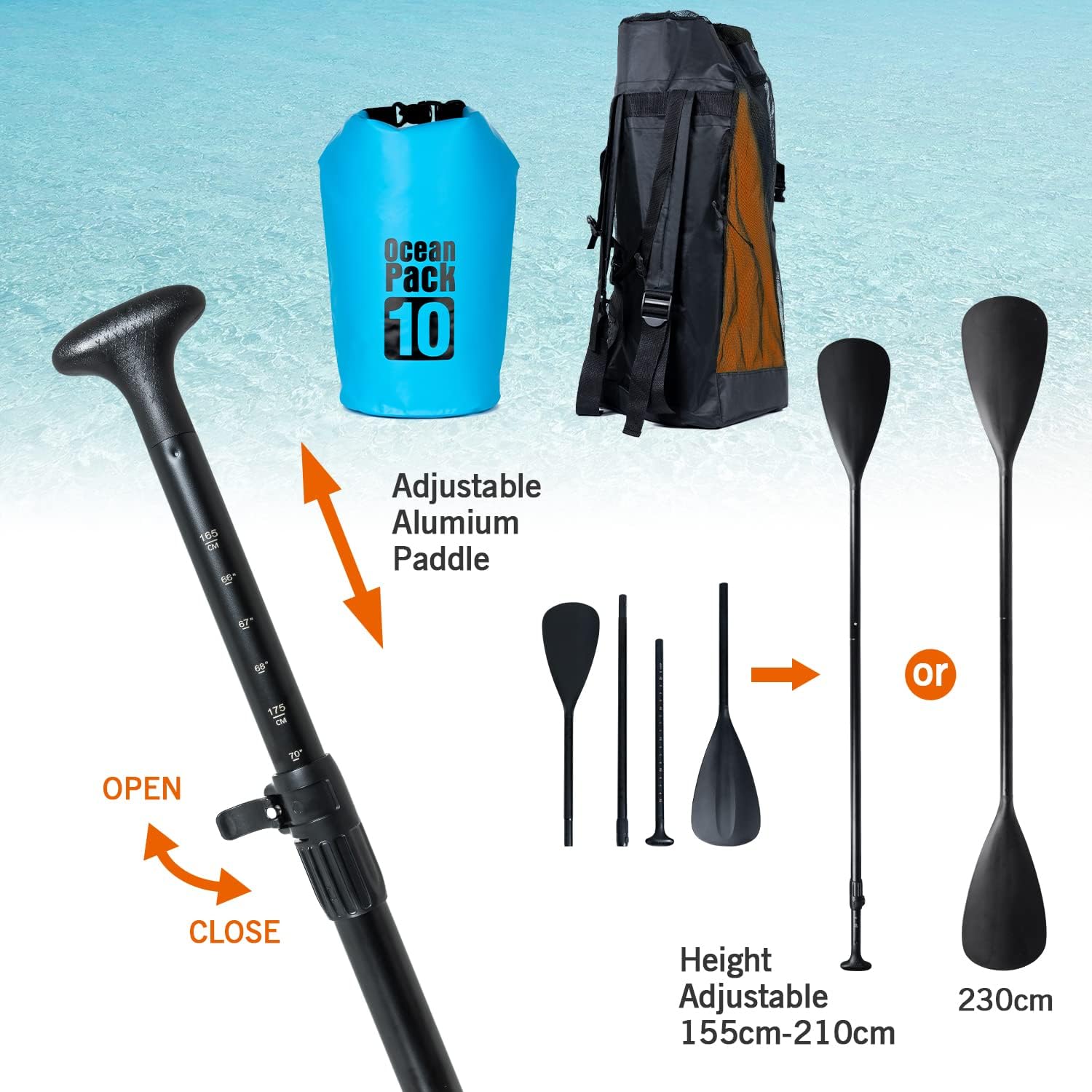 etezen - Paddle Gonflable Adulte - 320/335cm - 2 personnes, siège kayak, pagaie alu, support caméra, pompe, 150kg