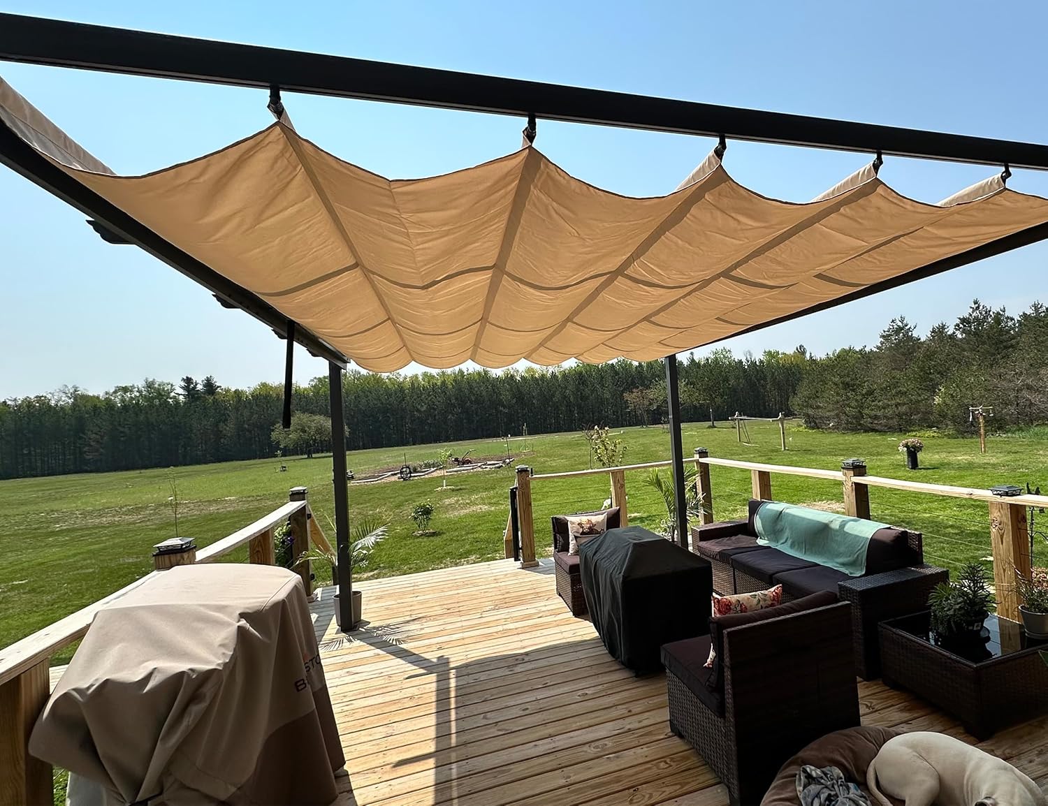 etezen - Pergola aluminium série - 4,8x3,5m - toit coulissant, tissu teint fil, kaki