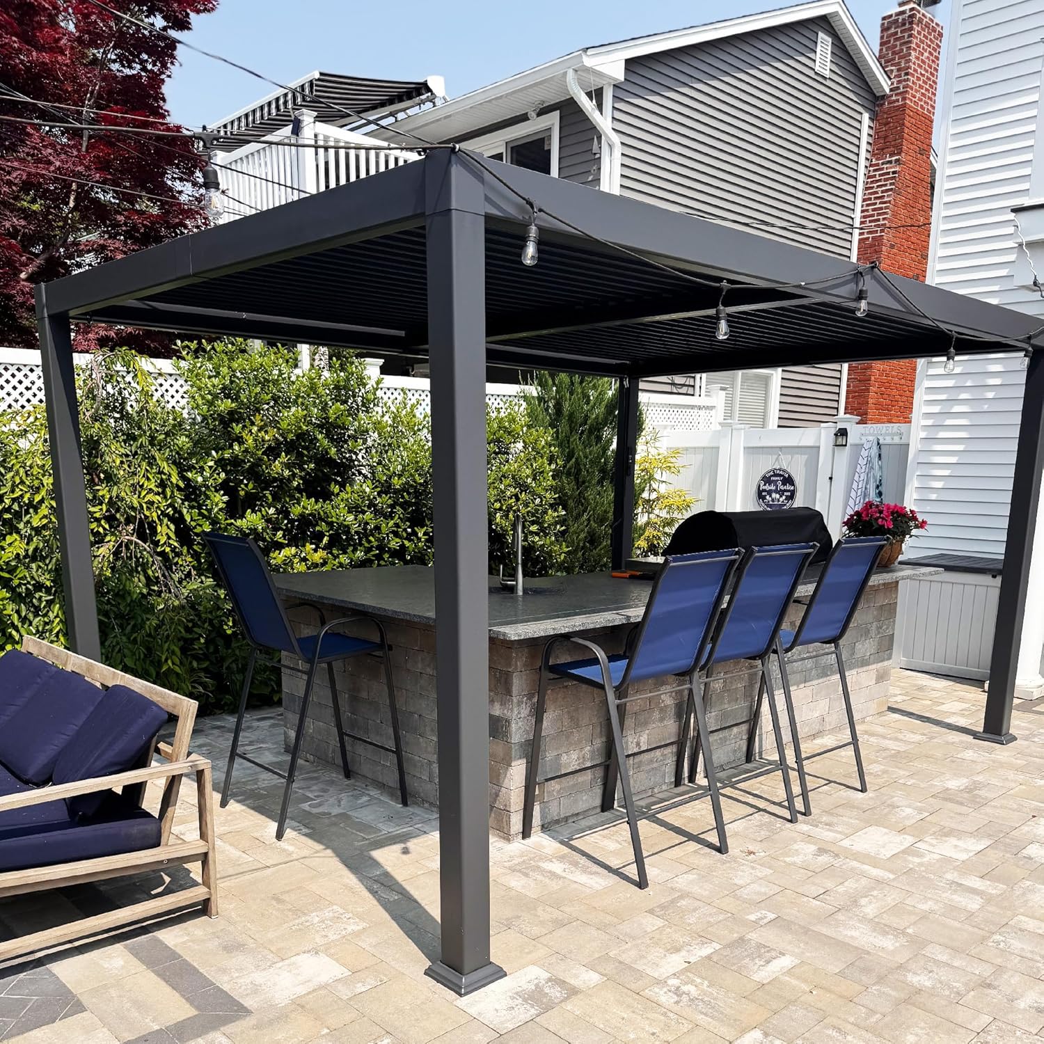 etezen - pergola bioclimatique - 3x3,65m - aluminium, lames orientables, gris