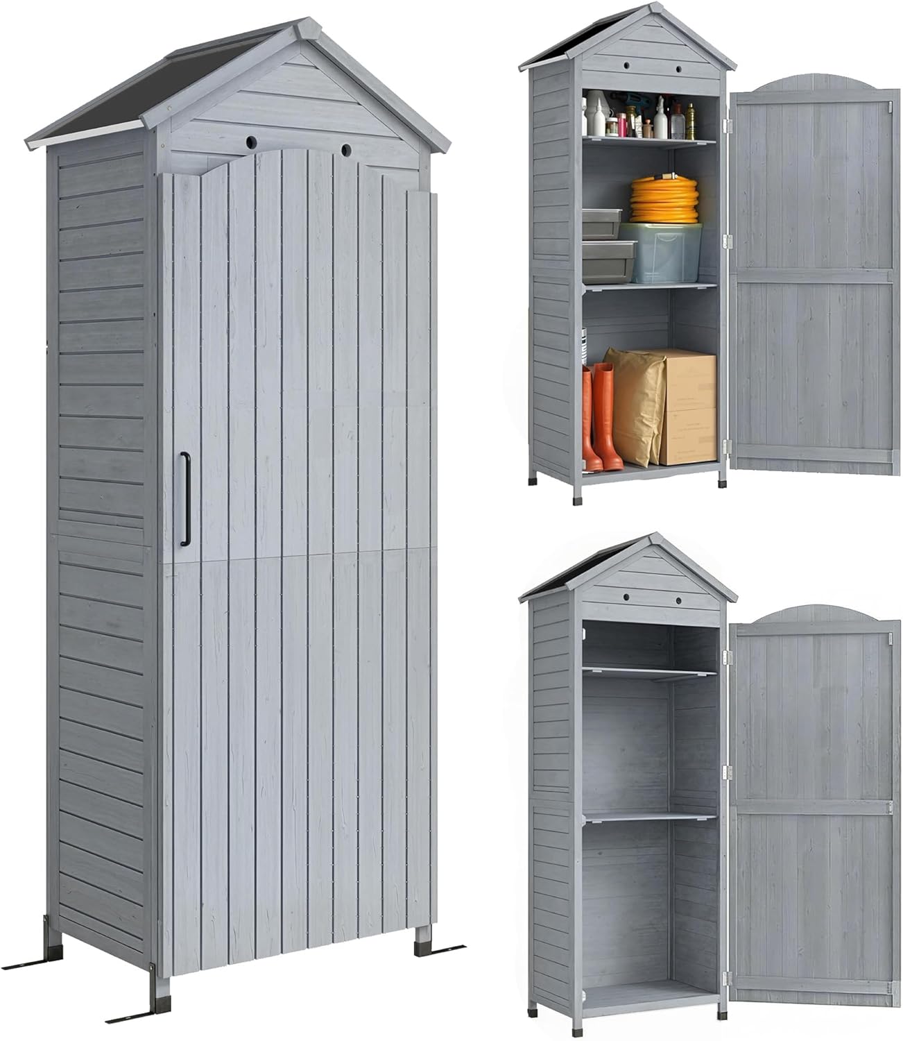 etezen - abri de jardin extra haut bois, 85x58x213 cm, étagère, porte galvanisée, ventilation