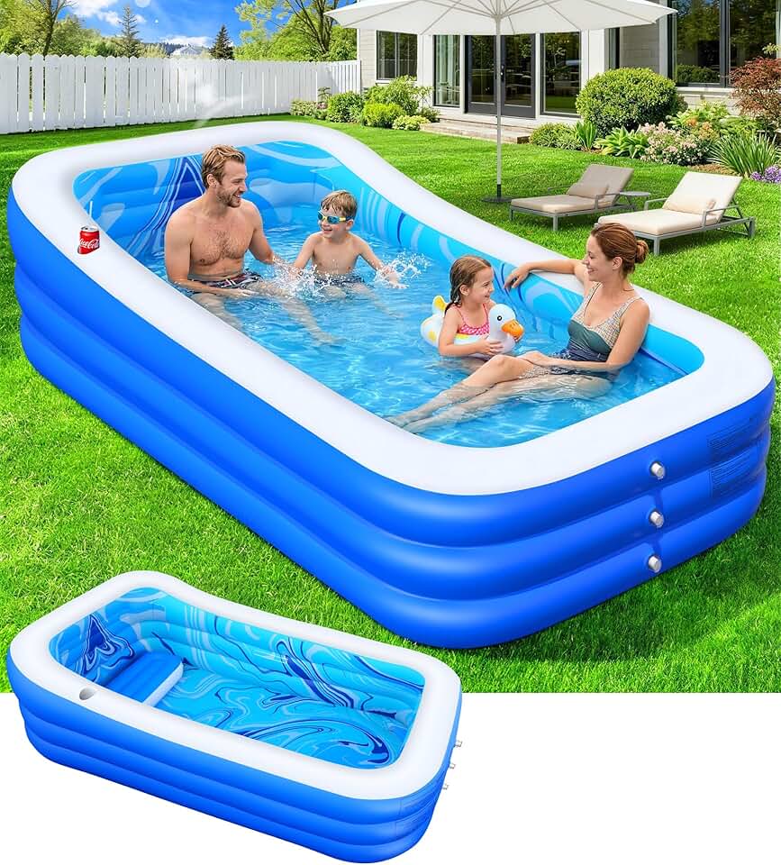 etezen Piscine Gonflable Adulte, Piscine Familiale avec Siège et Dossier, 0.5mm Épaissi Piscines Rectangulaire Gonflable avec Porte-Gobelet, 250*160*63cm Pataugeoire Grande Piscines Gonflable Jardin