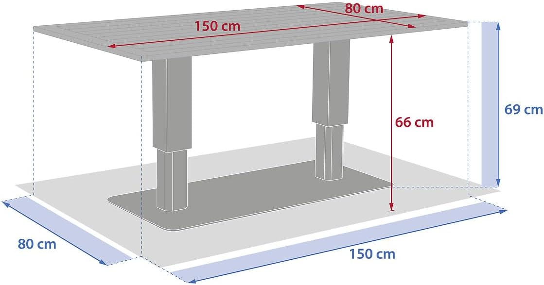 etezen - Salimia - 150x80 cm - table jardin relevable, alu, 6-8 pers
