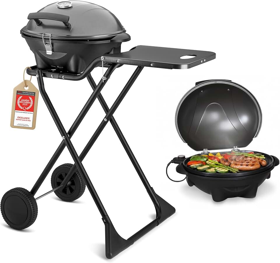 etezen - Barbecue 2-en-1 pliable 2400W, couvercle, chariot, thermomètre - TZSFA5350-6