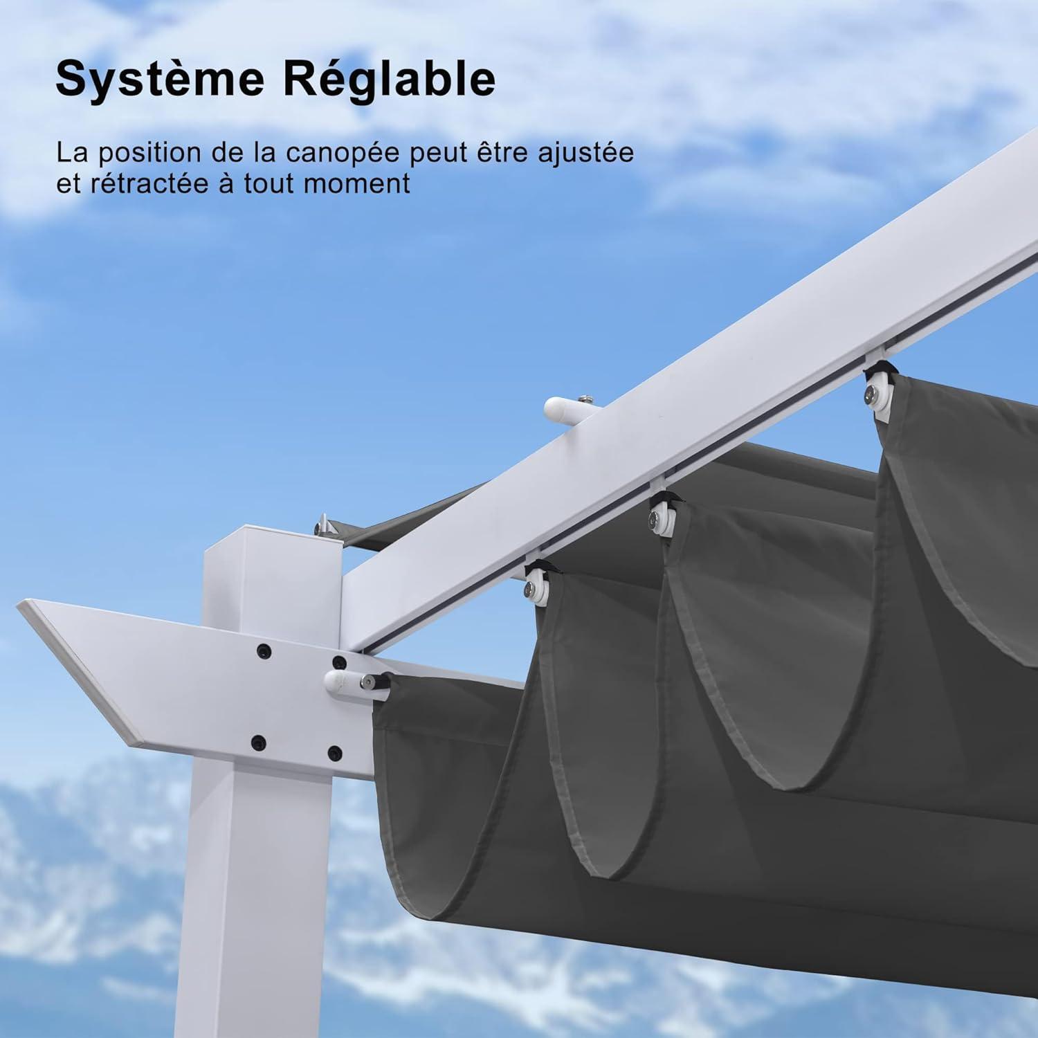 etezen - pergola aluminium série - 4x3m - toit métal blanc, toile rétractable, étanche