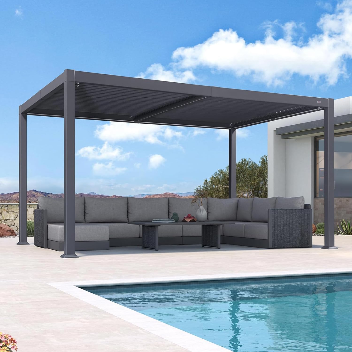 etezen - Pergola aluminium bioclimatique - 3 x 4,25 m - Lames orientables, LED, étanche