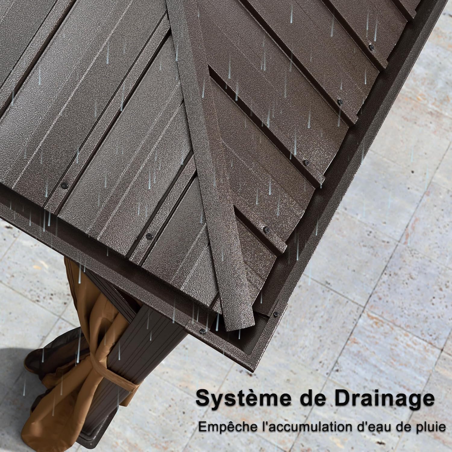 etezen - Tonnelle aluminium série éclairée - 4,85x3,65 m - gouttière, rideaux moustiquaires, poteaux renforcés, bro